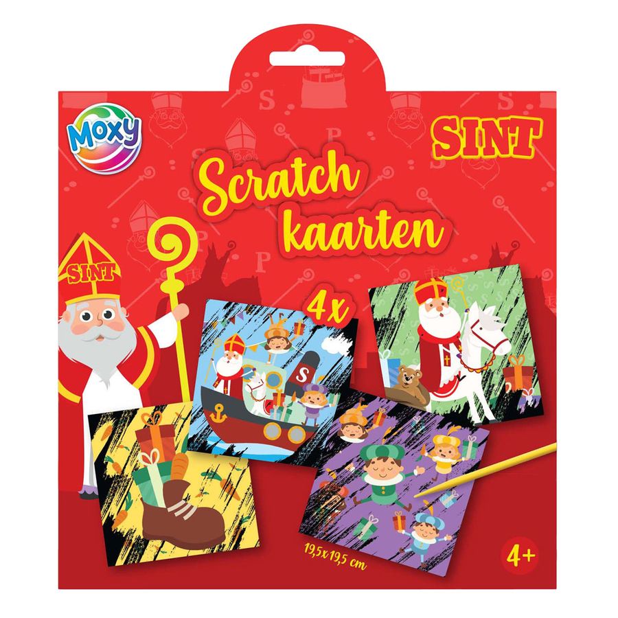 Sint 4 Scratch kaarten, 19,5×19,5 cm & scratch pen