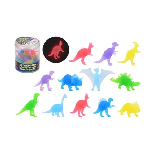 Glow in the dark gekleurde dino's in koker, 12 stuks