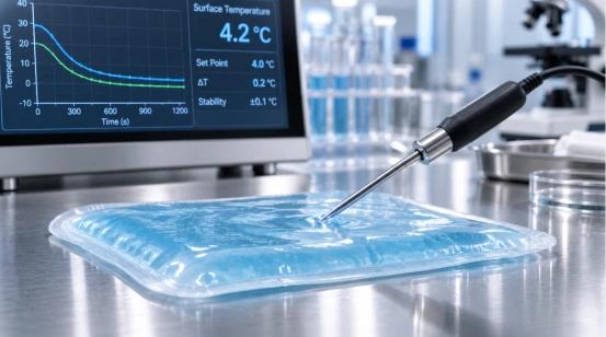 Thermal testing of a cold gel pack in a laboratory