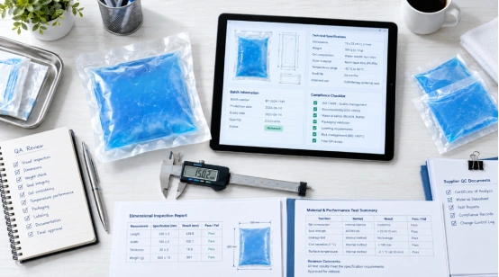 Quality inspection of reusable gel packs with measurement equipment and product test documentation