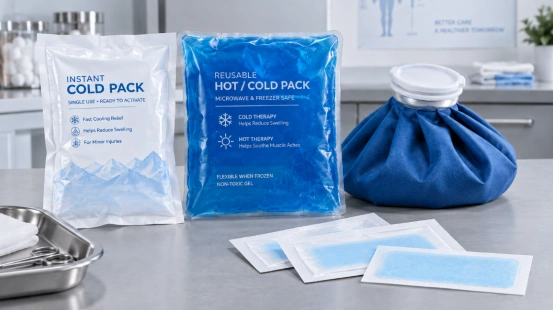 INTCO Medical cold and hot therapy products, including instant cold packs, reusable gel packs, and cooling patches