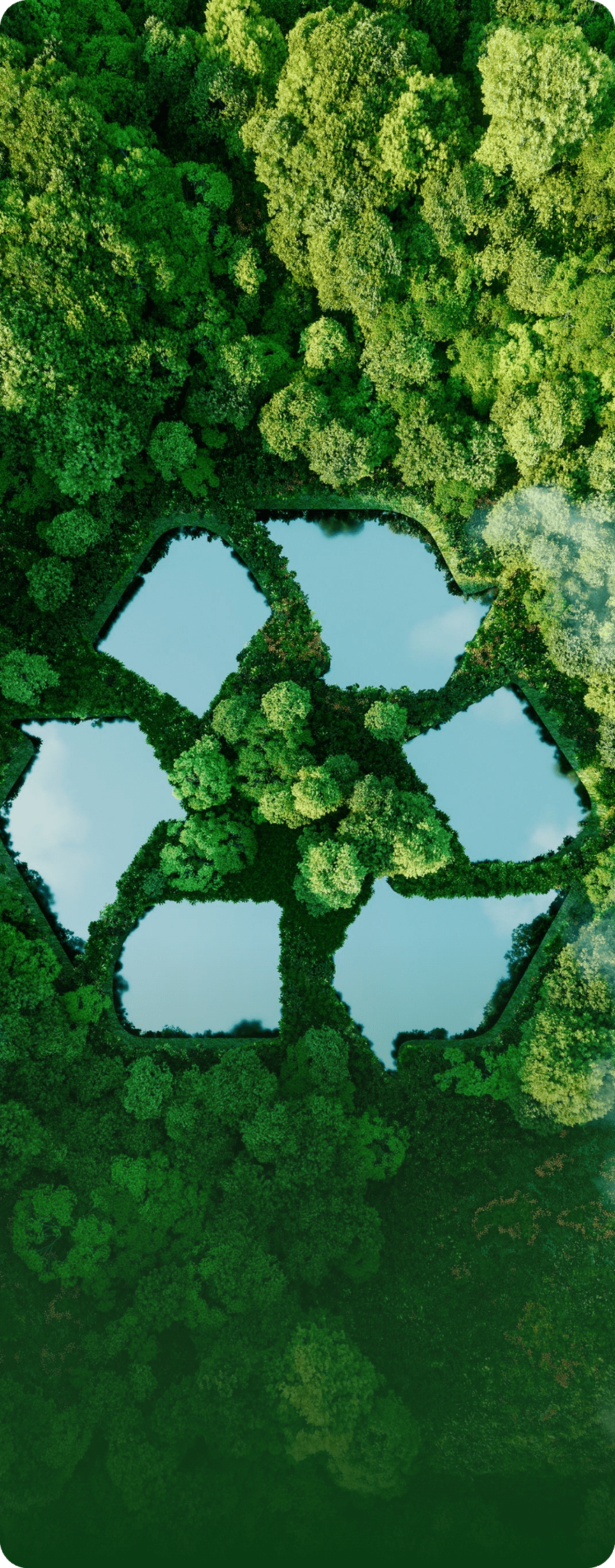 Luftaufnahme eines Waldes in Form eines Recyclingsymbols