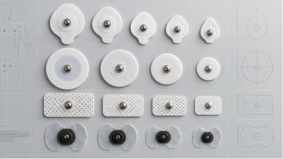 Assortment of disposable ECG electrodes in various shapes and materials