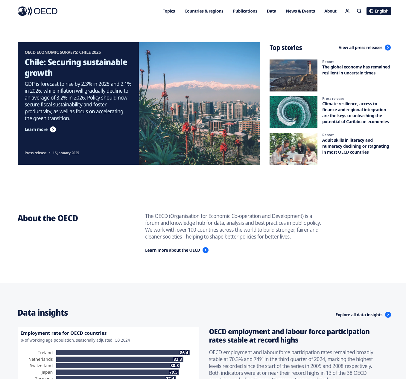 Screenshot of the oecd.org homepage