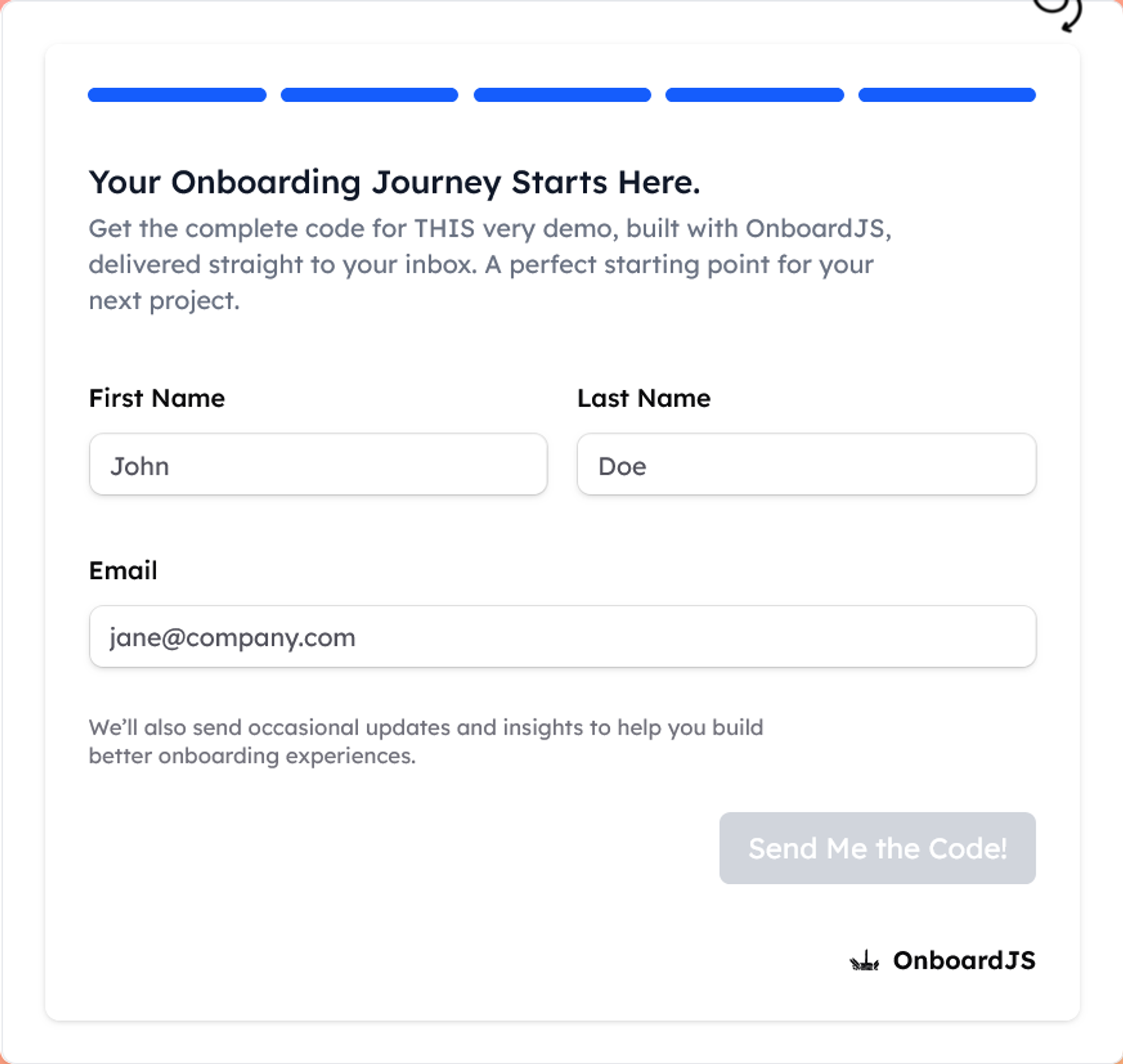 A screenshot of the old form fill step in the demo onboarding