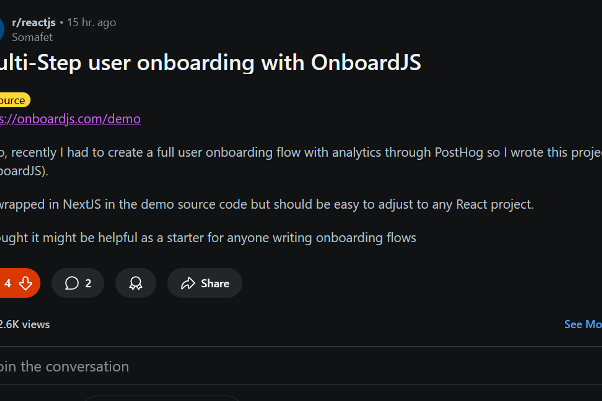 A screenshot of the reddit post I made. 2.6k views