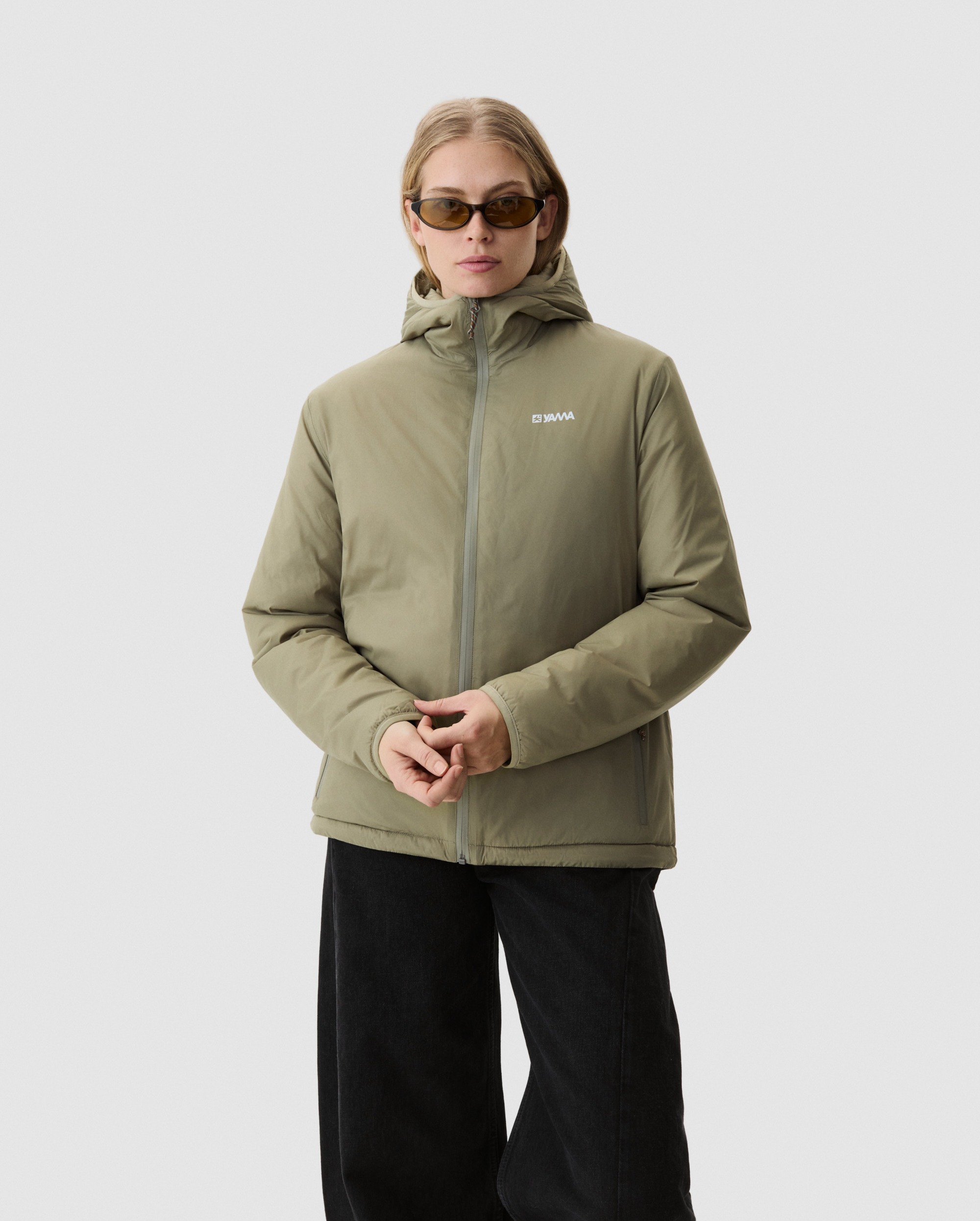 Model wearing Yama Kinetic Trek Jacket Moss Green