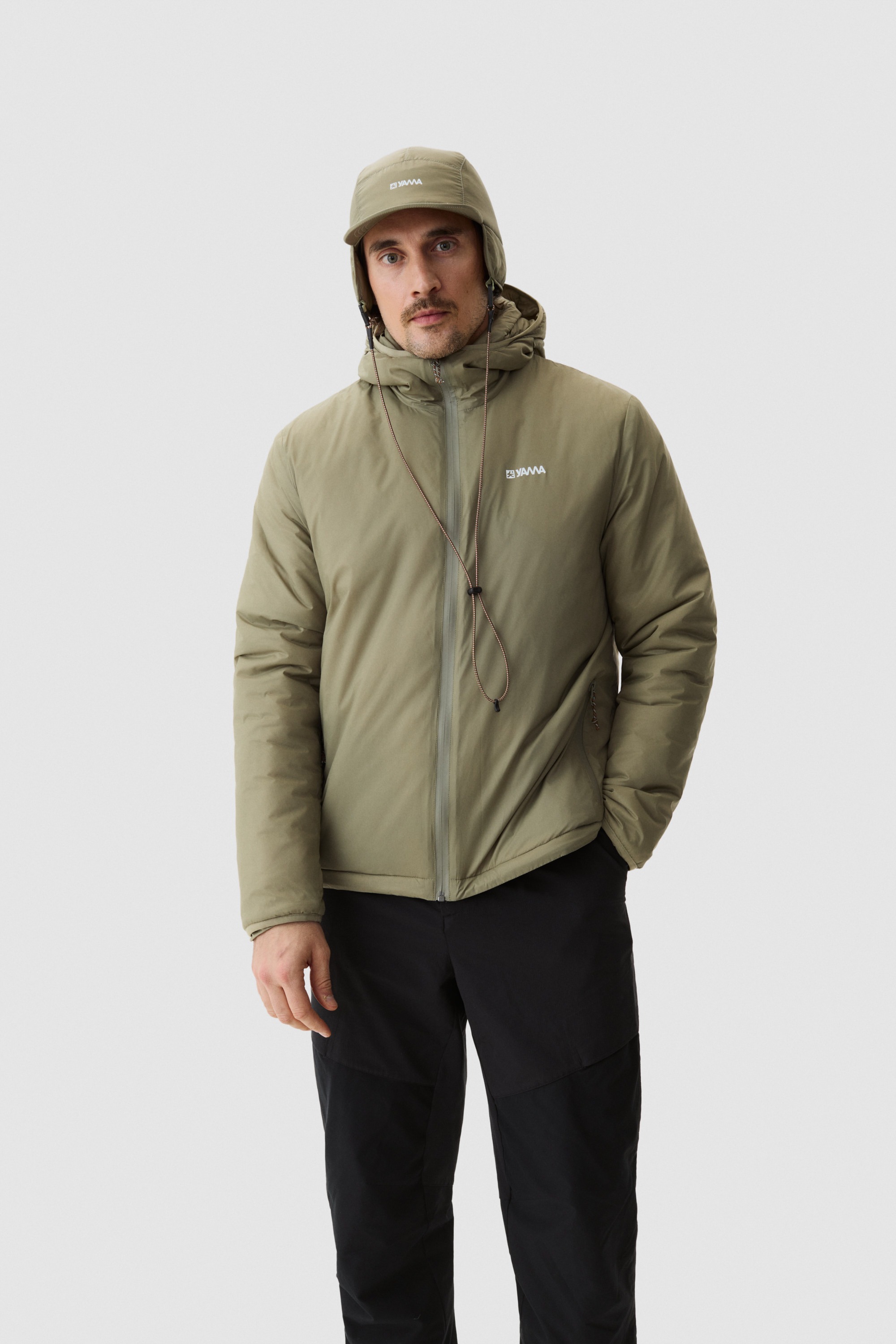 Model wearing Yama Kinetic Trek Jacket Moss Green