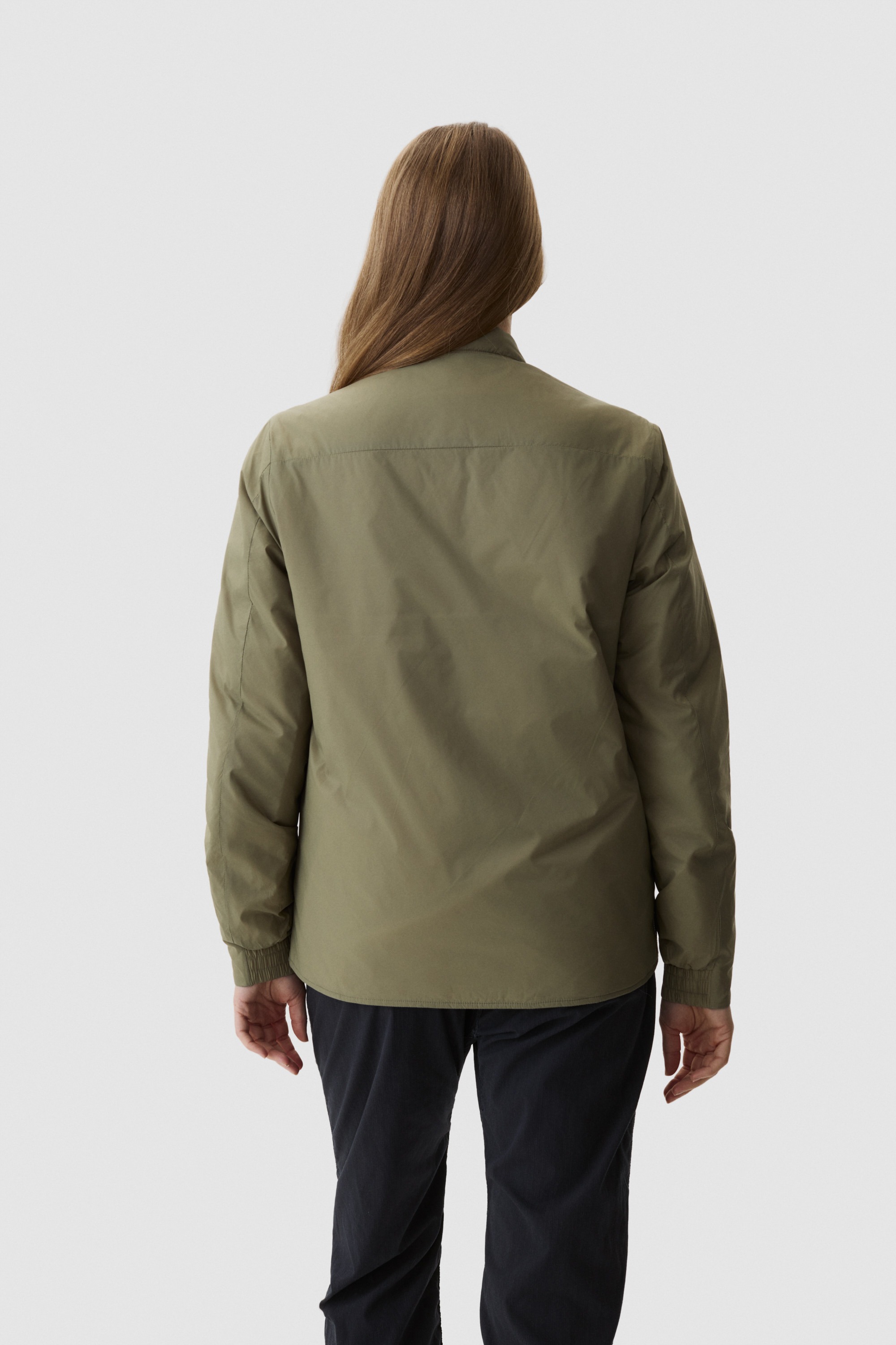 Model wearing Yama Gradient Tech Shirt Moss Green