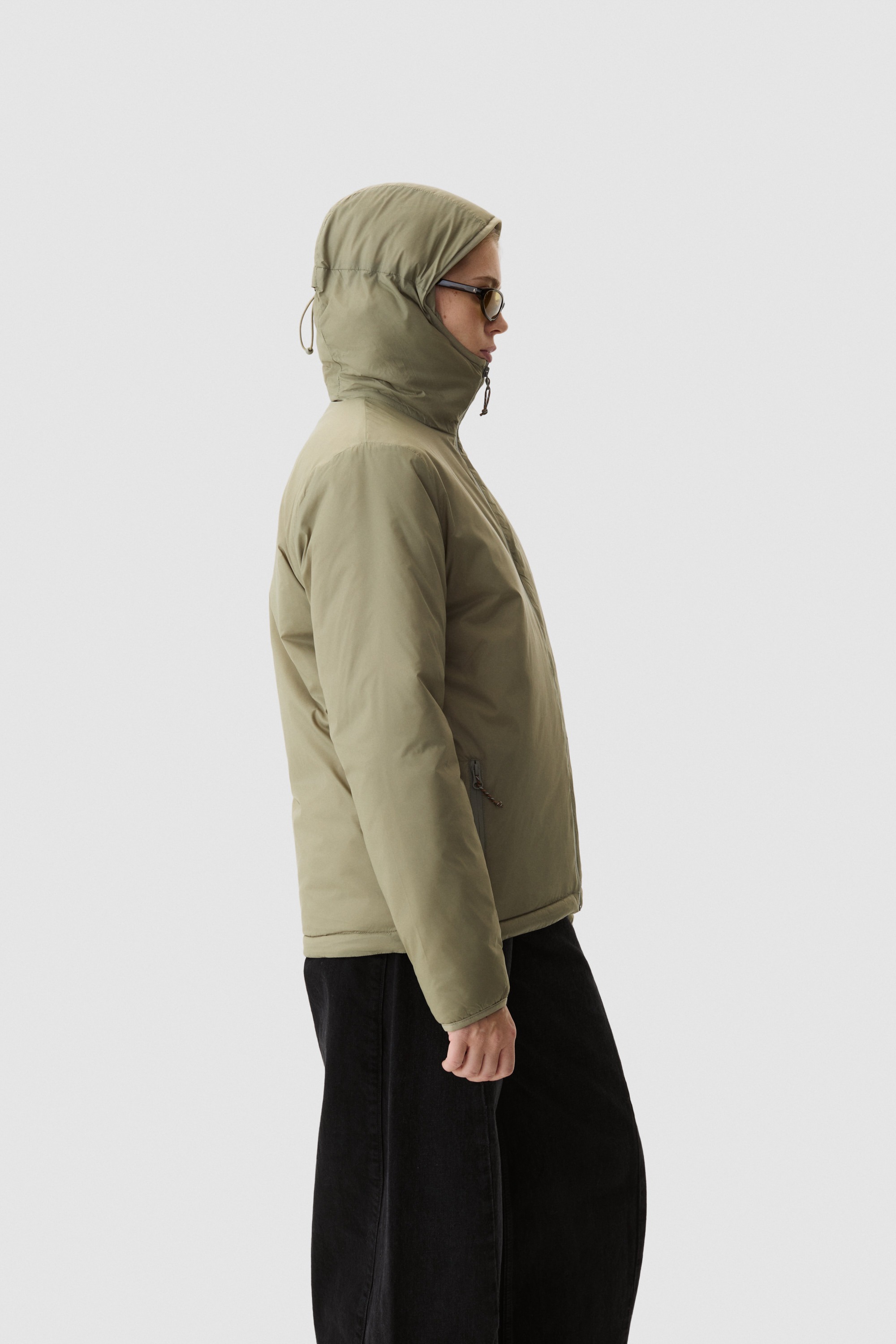 Model wearing Yama Kinetic Trek Jacket Moss Green