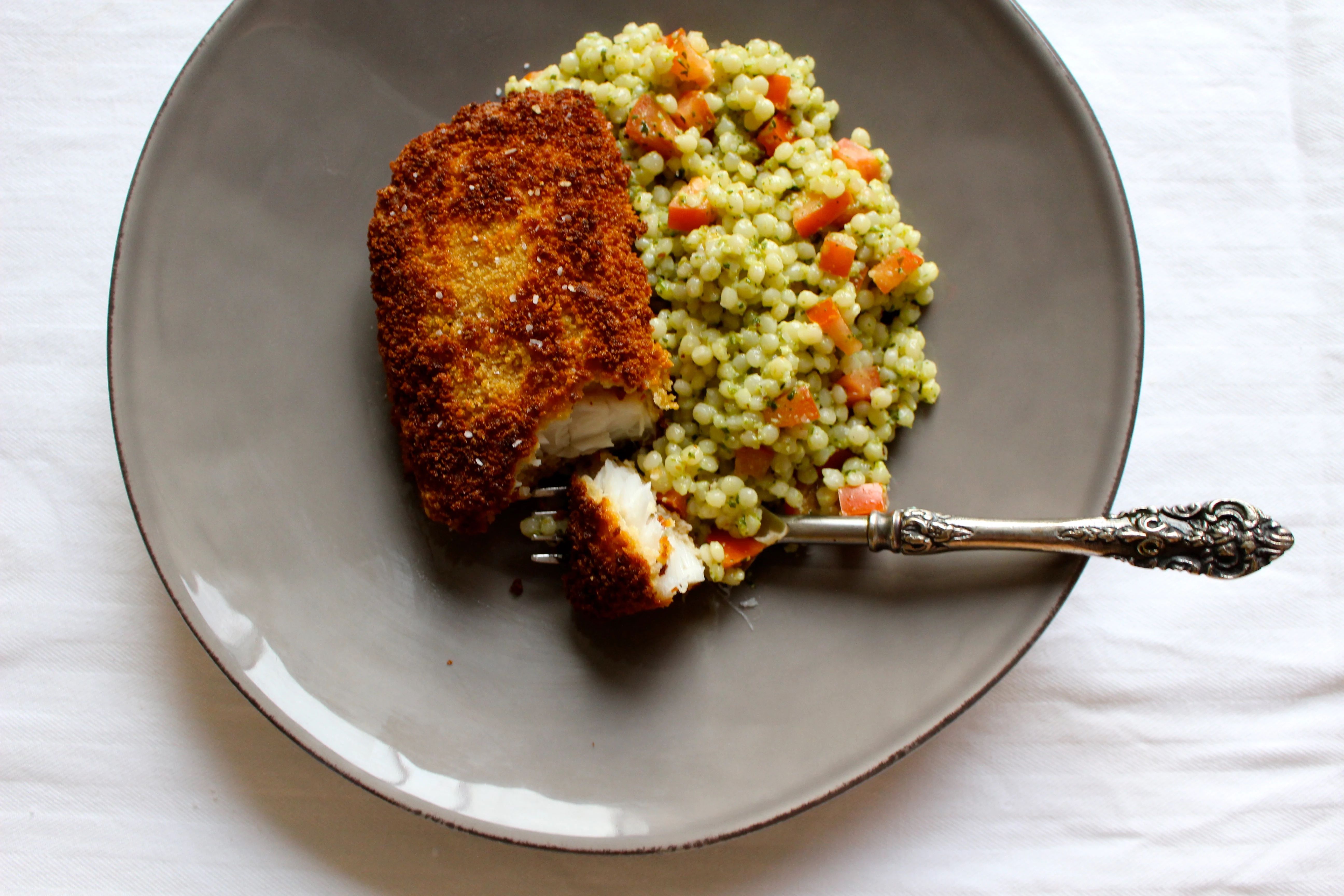 PankoCrusted Rockfish with Israeli Couscous Salad