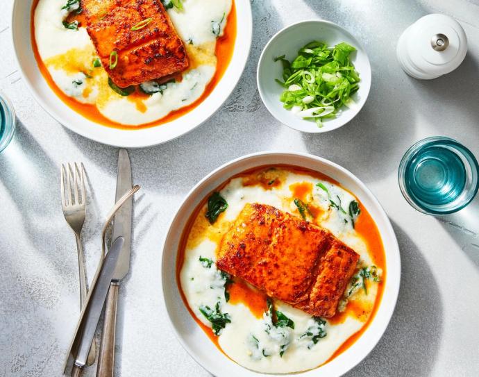 Creole-Spiced White Fish with Cheesy Grits