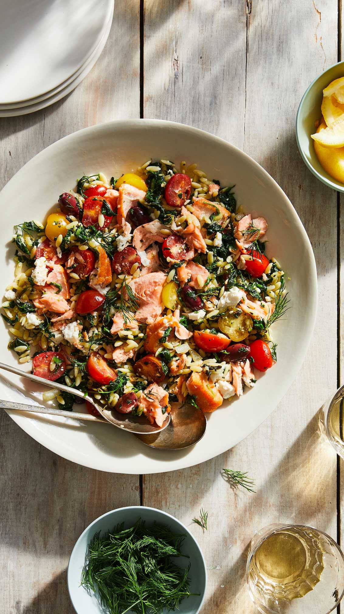 Greek Orzo with Salmon, Feta, and Spinach