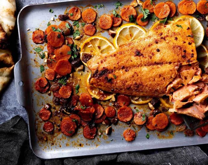 Slow-Roasted Salmon with Moroccan Carrots