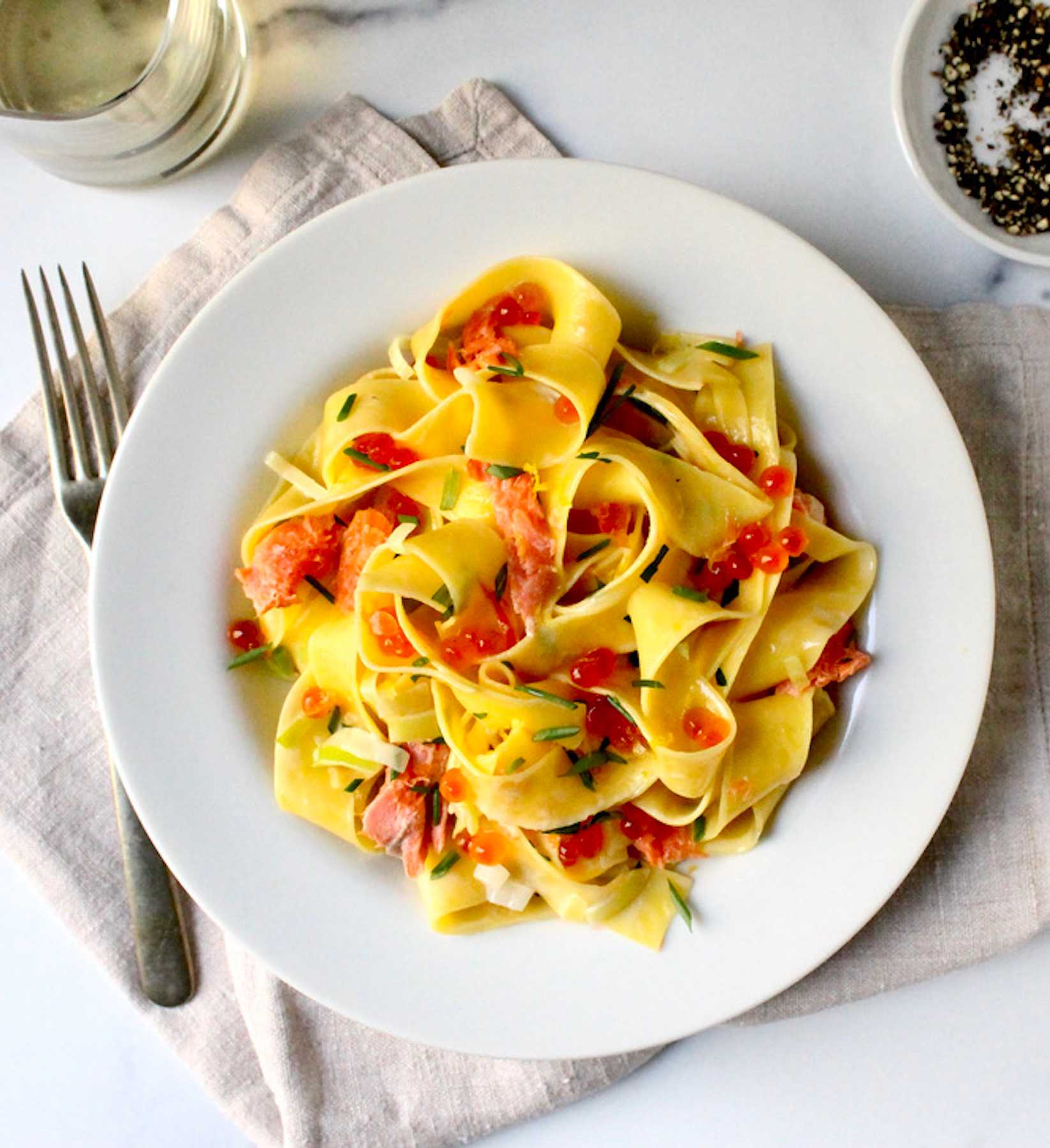 Pasta with Smoked Salmon and Caviar