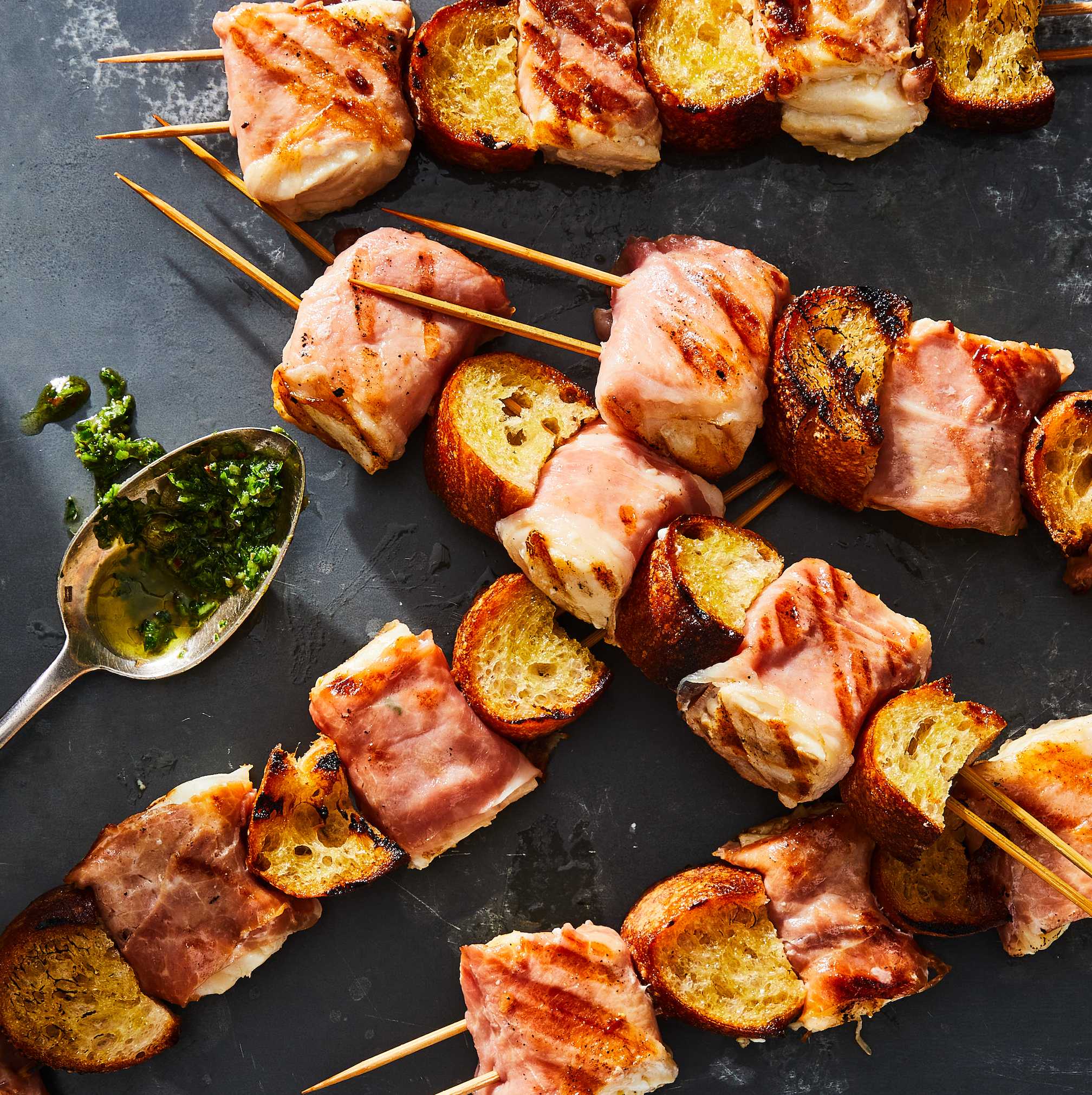 Prosciutto-Wrapped Halibut Skewers