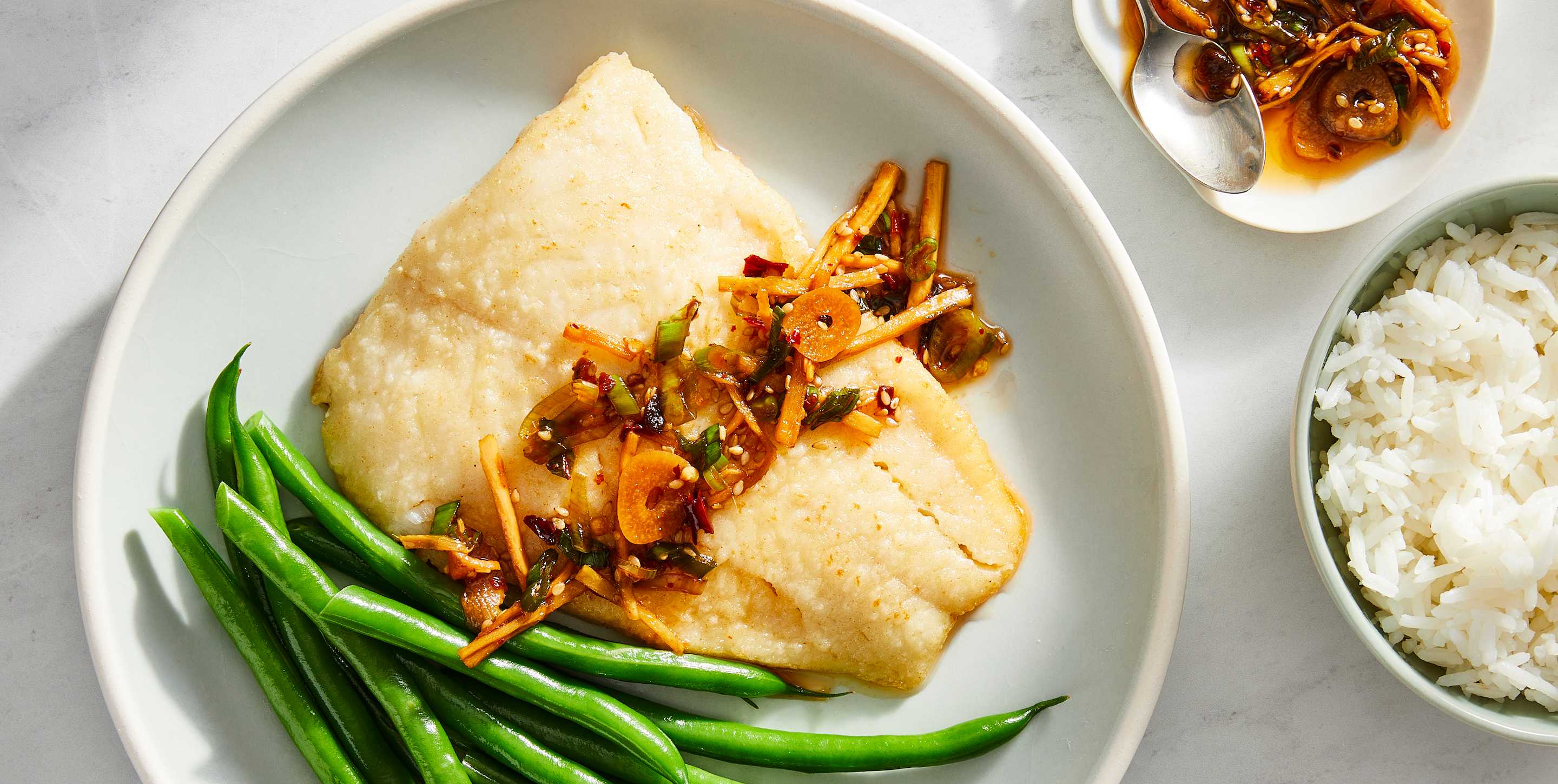 sizzling ginger-garlic halibut