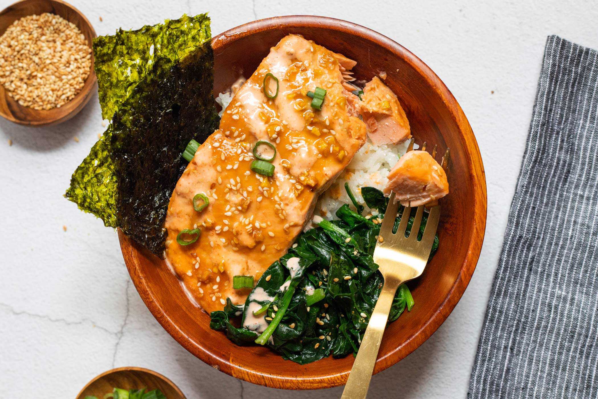 Miso Ginger-glazed Salmon Rice Bowl recipe by Grace Parisi
