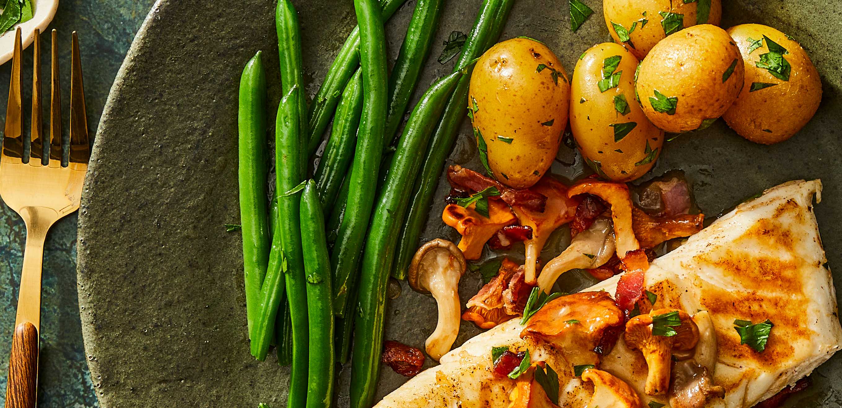 Seared Halibut with Wild Mushrooms