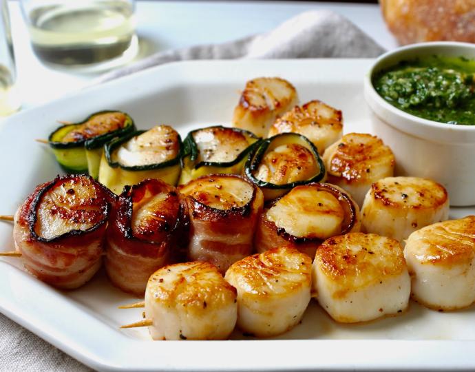 Seared Scallop Kebabs with Easy Salsa Verde