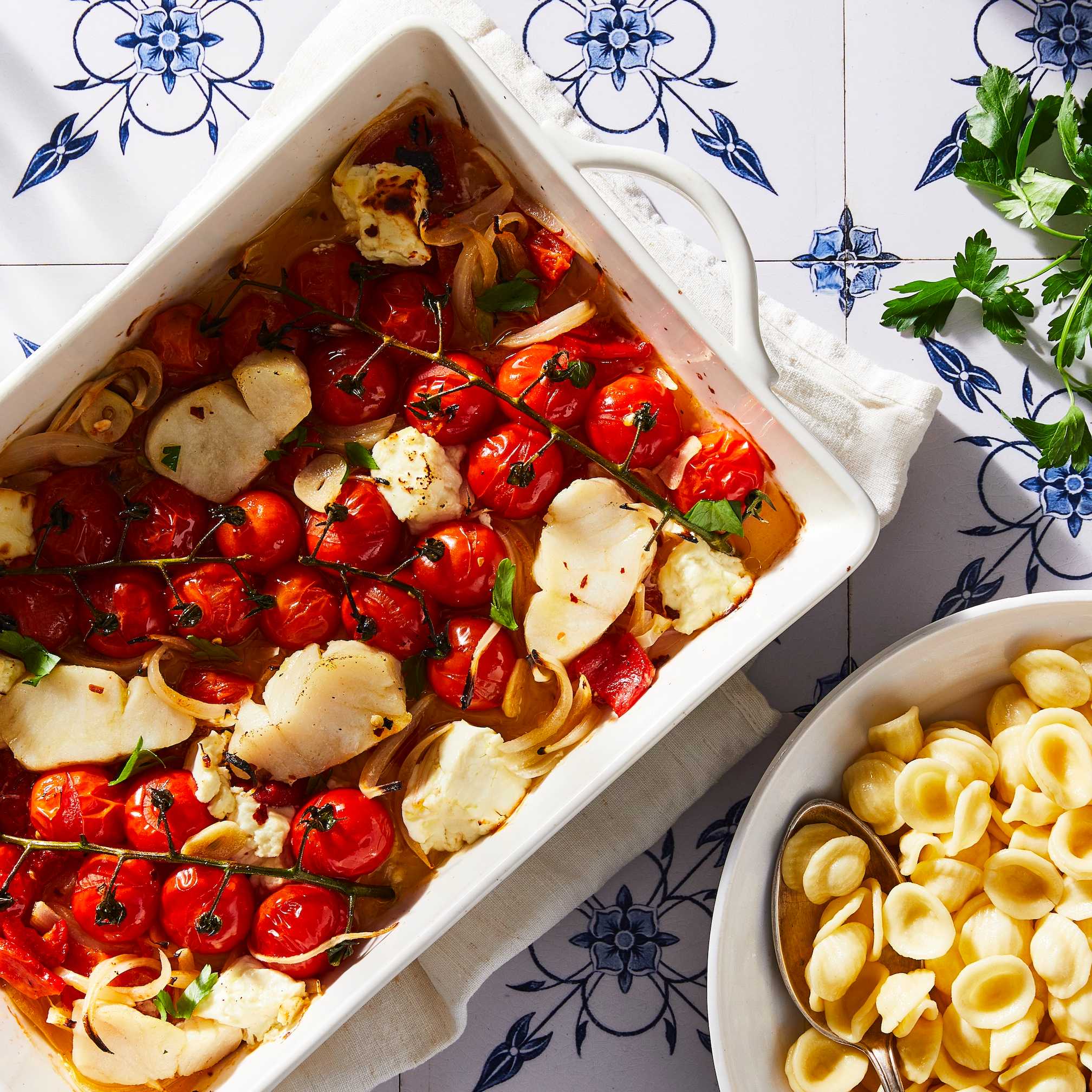 Baked Feta-Tomato Seafood Pasta