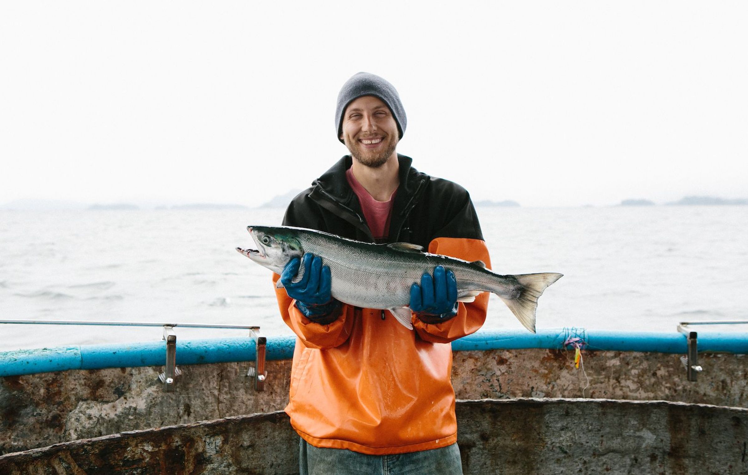 keta salmon being held