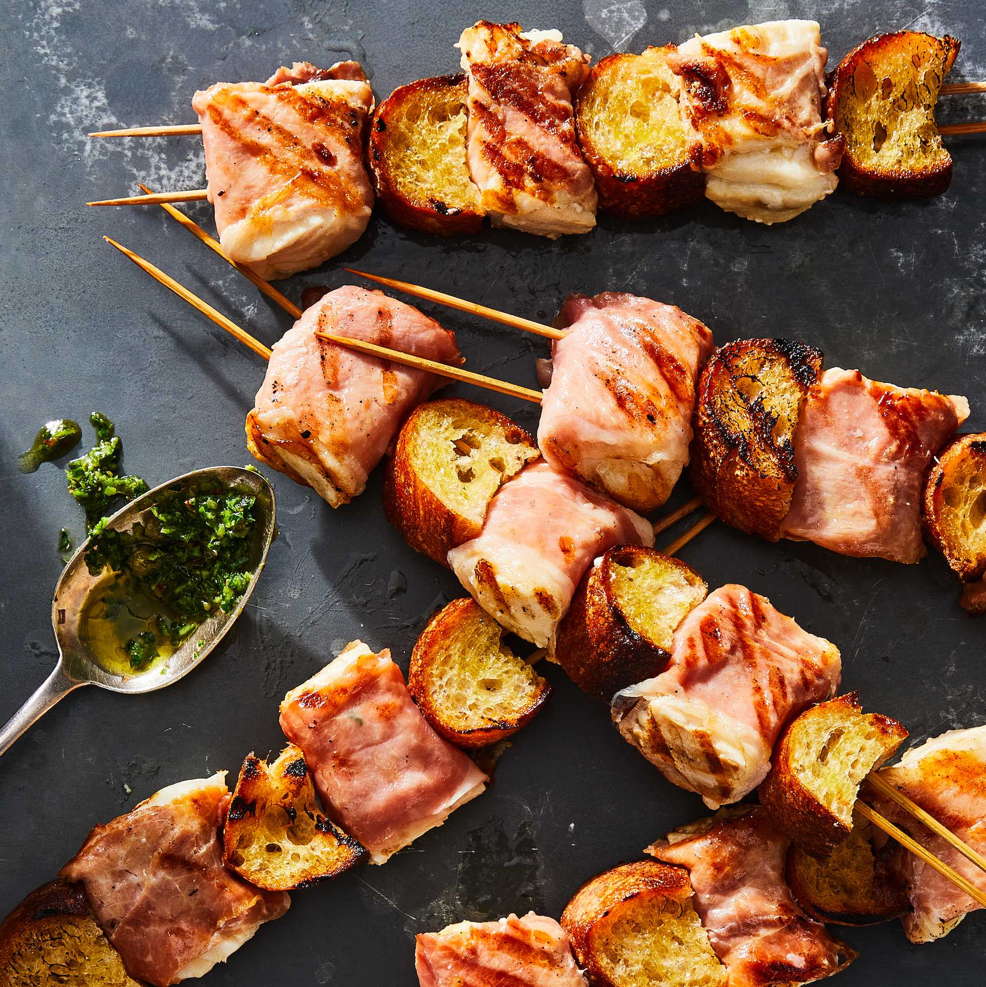 Prosciutto-Wrapped Halibut Skewers