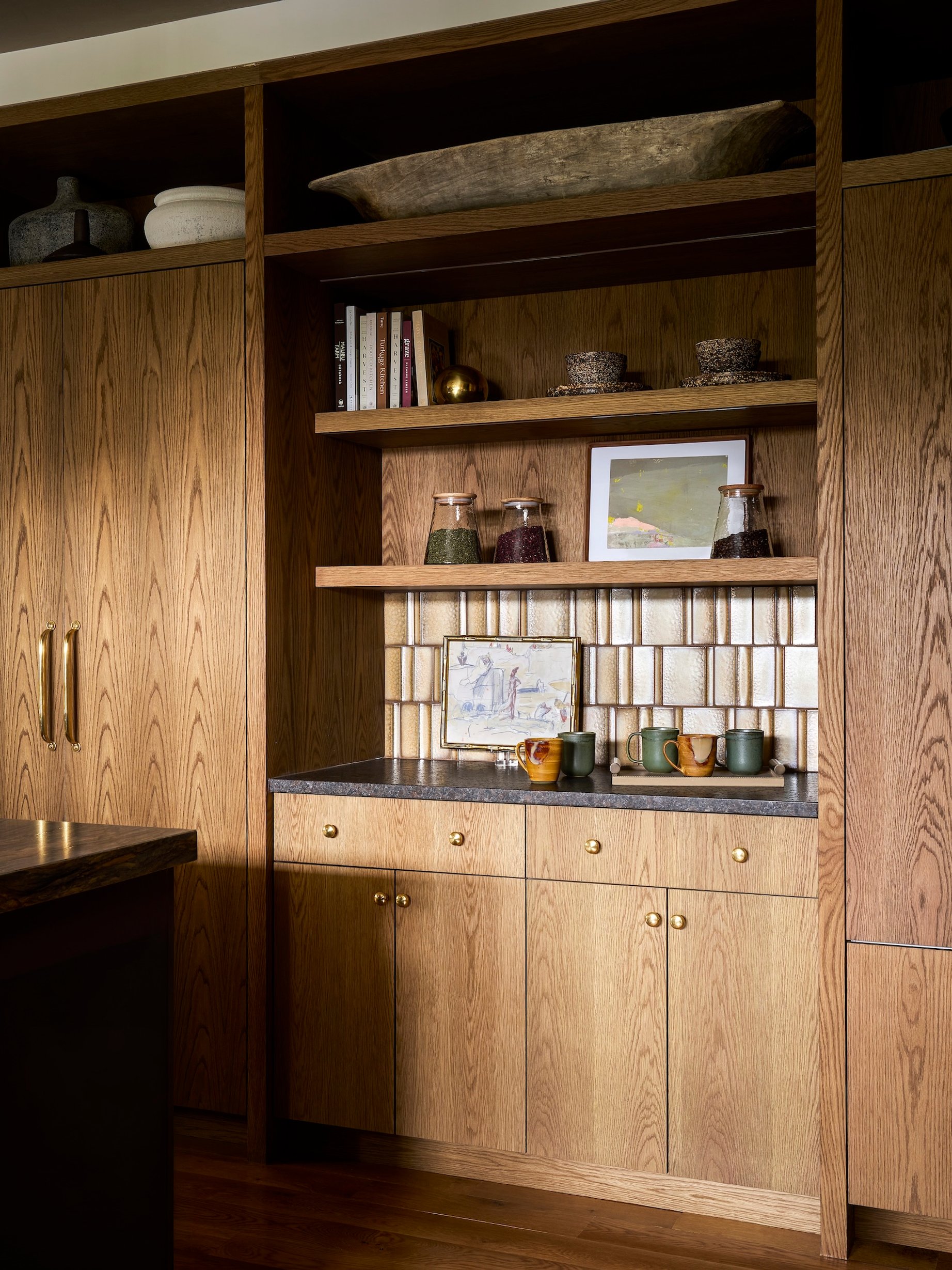 Dawn Reeves Design Luxury Interior Design Chicago Illinois Lake Geneva Butlers Pantry Shelf Styling Close Up