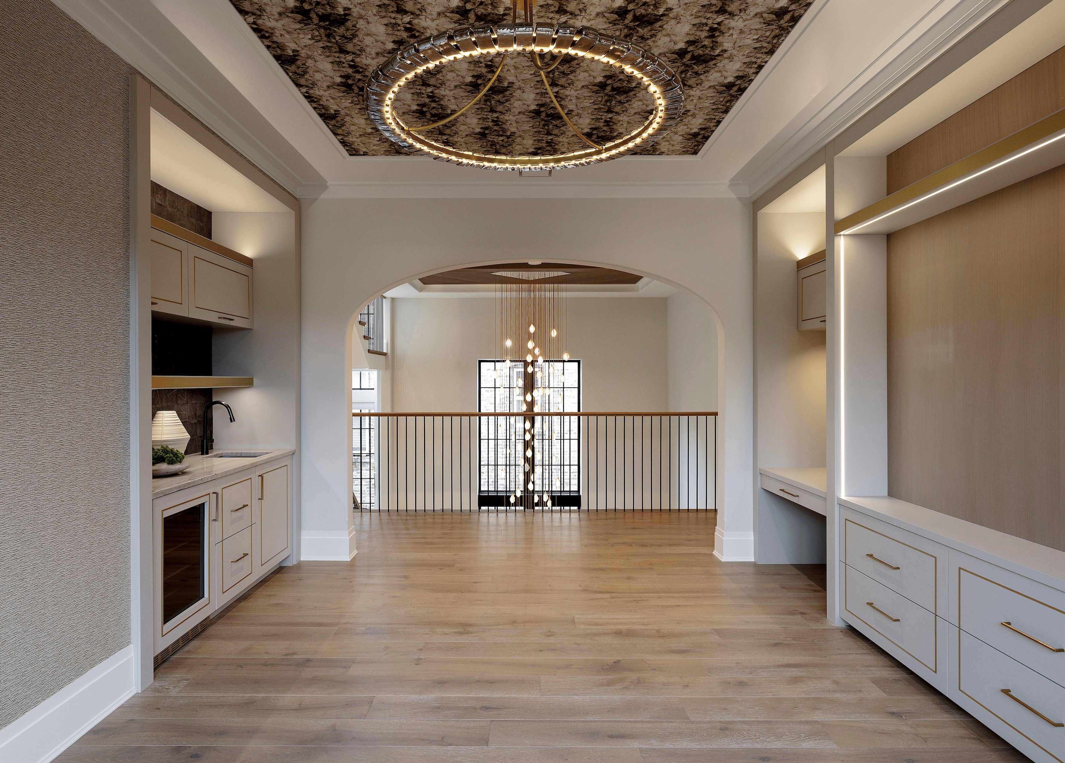 Dawn Reeves Design Luxury Interior Design Chicago Illinois Erie Upstairs Hall Wet Bar Overview