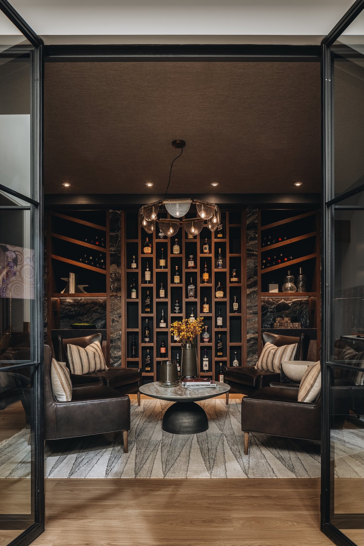 Dawn Reeves Design Luxury Interior Design Chicago Illinois Wilson Whiskey Library Leather Chairs