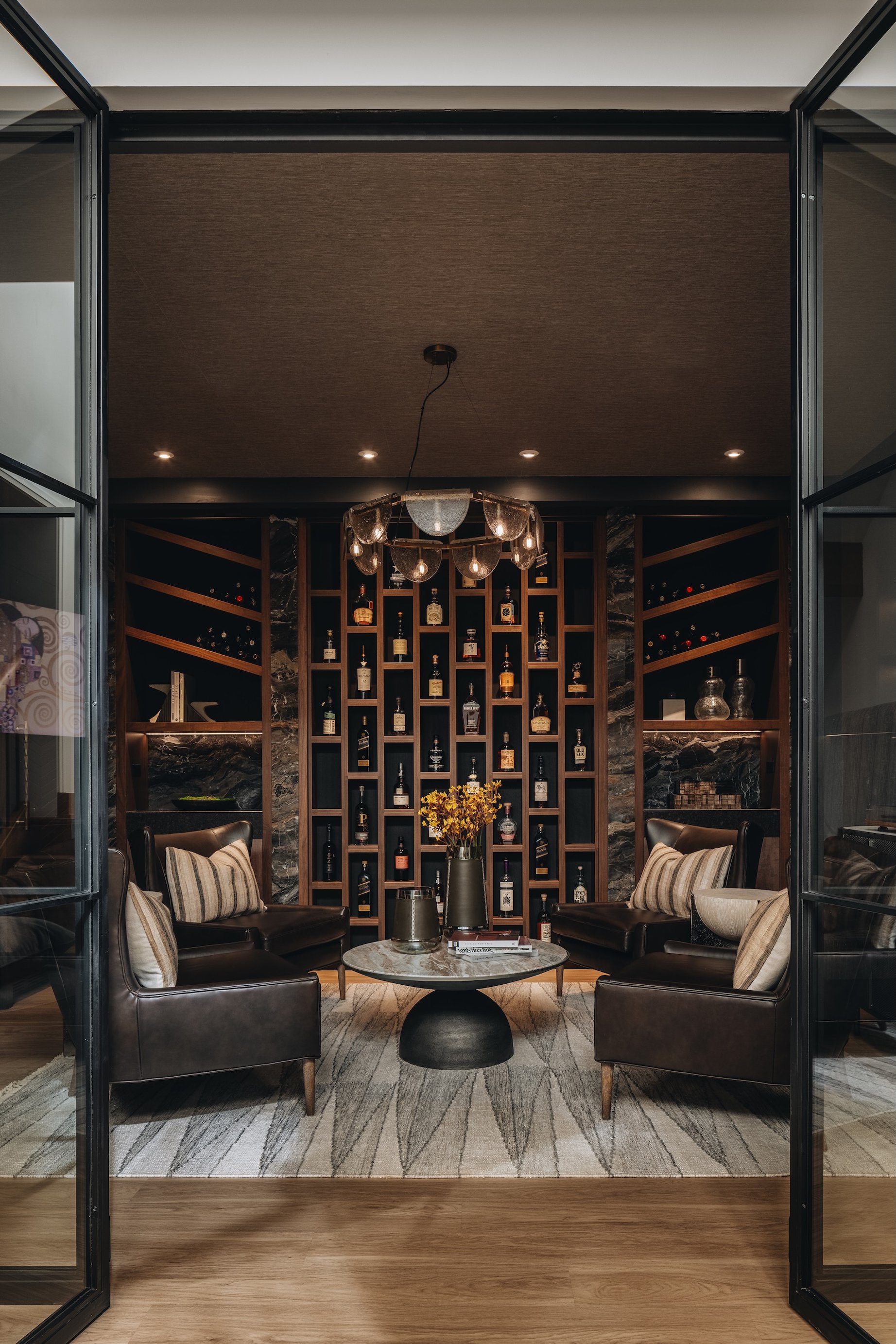 Dawn Reeves Design Luxury Interior Design Chicago Illinois Wilson Whiskey Library Leather Chairs