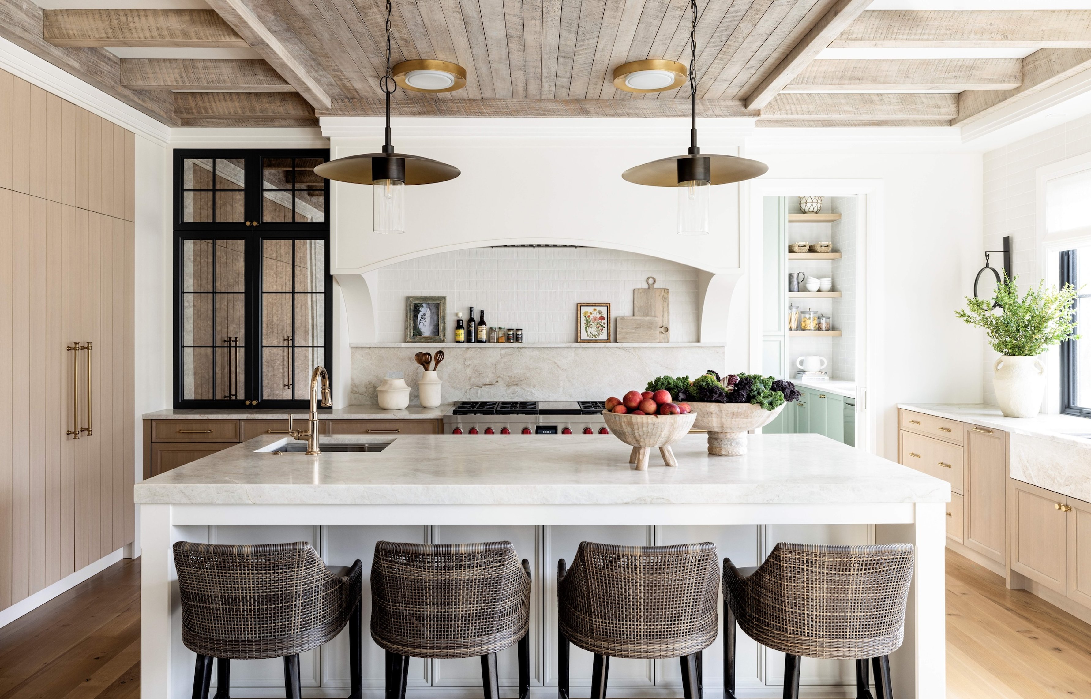 Dawn Reeves Design Luxury Interior Design Chicago Illinois Vallette Kitchen Brass Dome Pendants Island