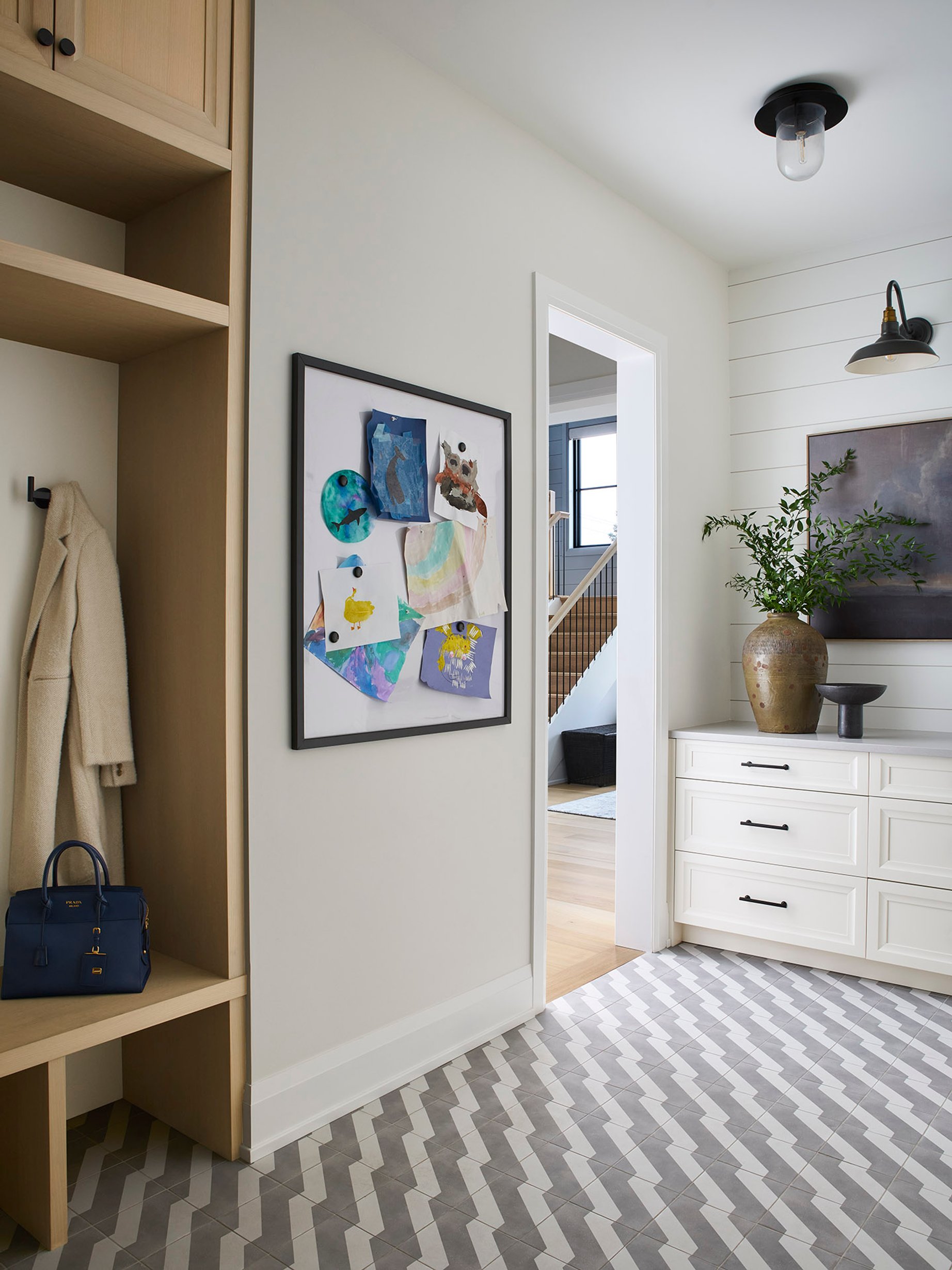 Dawn Reeves Design Luxury Interior Design Chicago Illinois Fairview Mudroom Lockers Chevron Floor