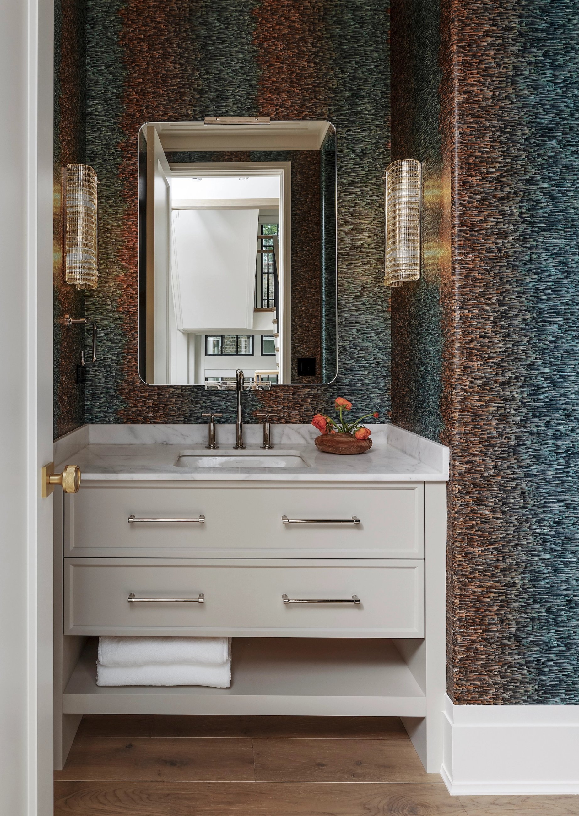 Dawn Reeves Design Luxury Interior Design Chicago Illinois Erie Powder Room Mosaic Wallpaper