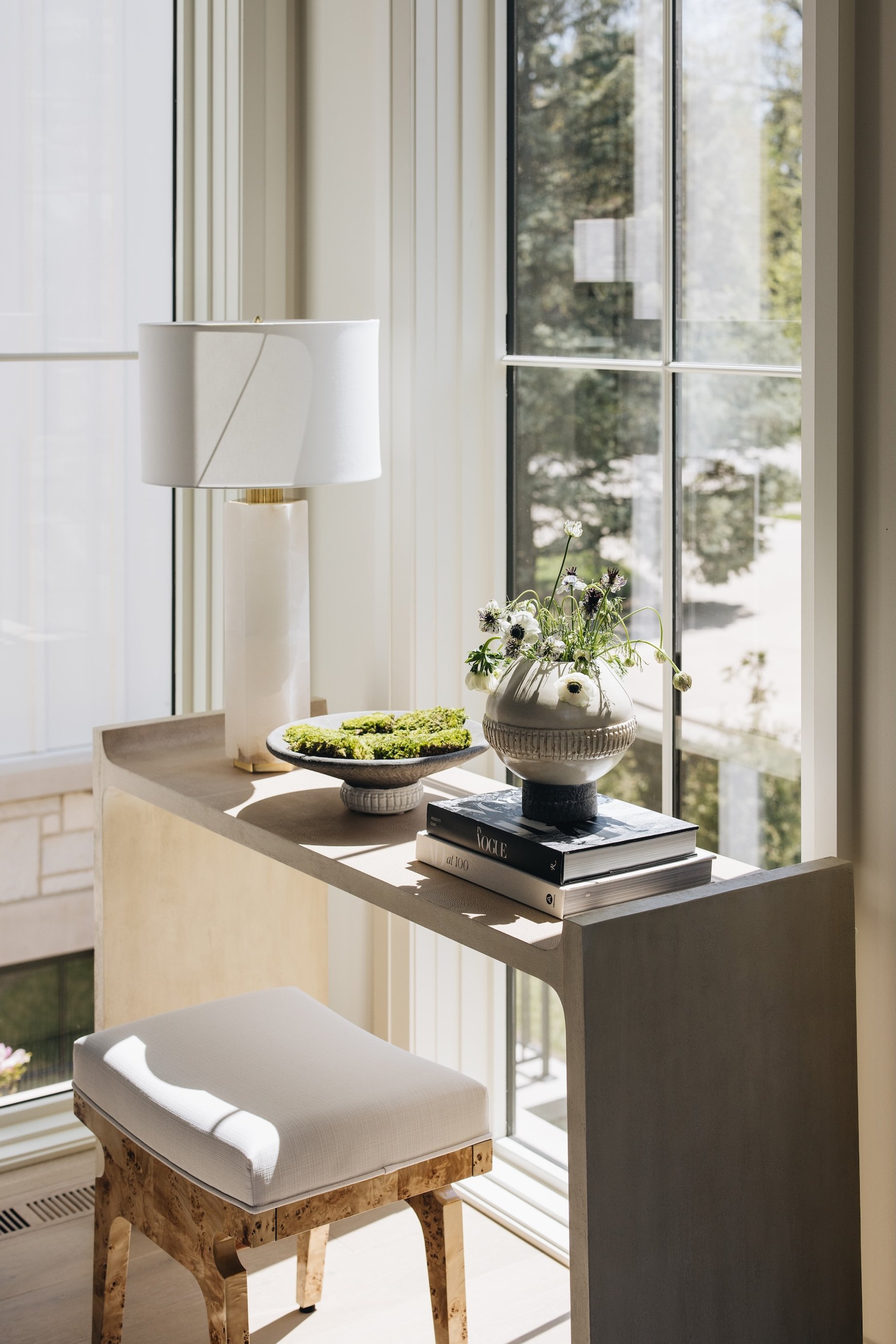 Dawn Reeves Design Luxury Interior Design Chicago Illinois Hinsdale Console Lamp Window Detail