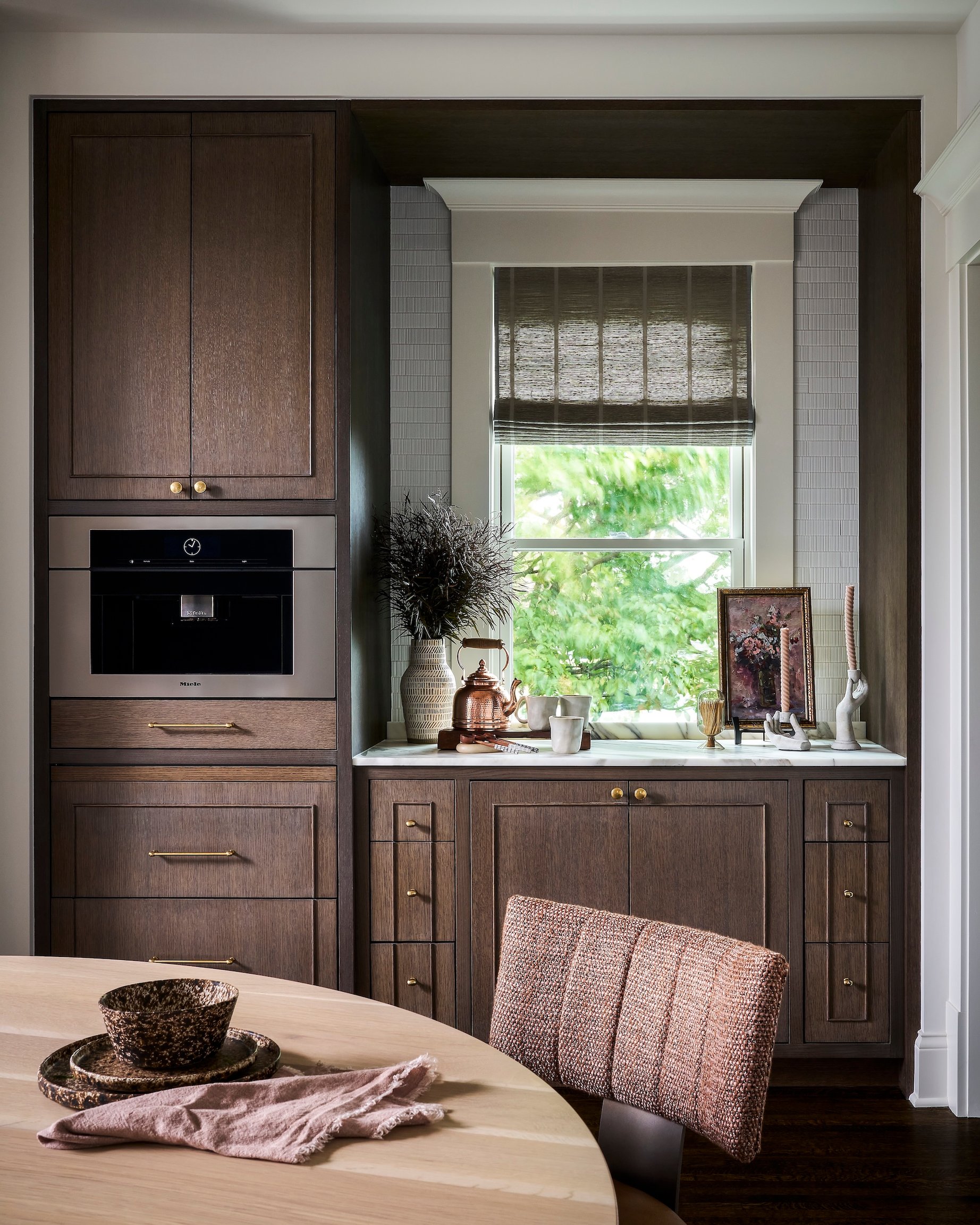 Dawn Reeves Design Luxury Interior Design Chicago Illinois Lincoln Coffee Bar Dark Wood Cabinets