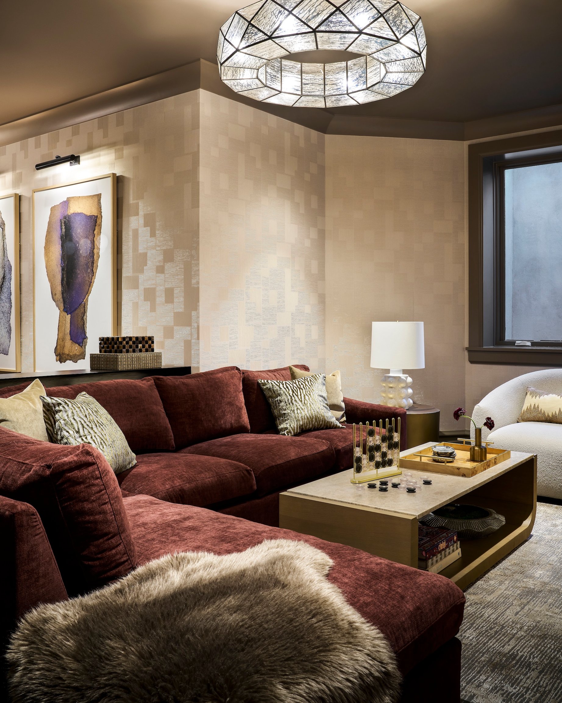 Dawn Reeves Design Luxury Interior Design Chicago Illinois Lincoln Lower Lounge Chandelier Detail