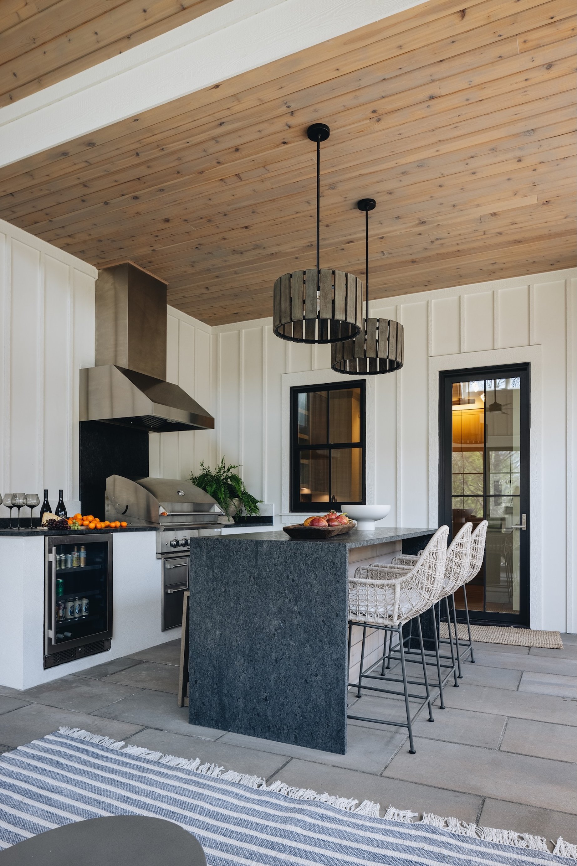 Dawn Reeves Design Luxury Interior Design Chicago Illinois Hinsdale Outdoor Kitchen Grill Island Bar Stools