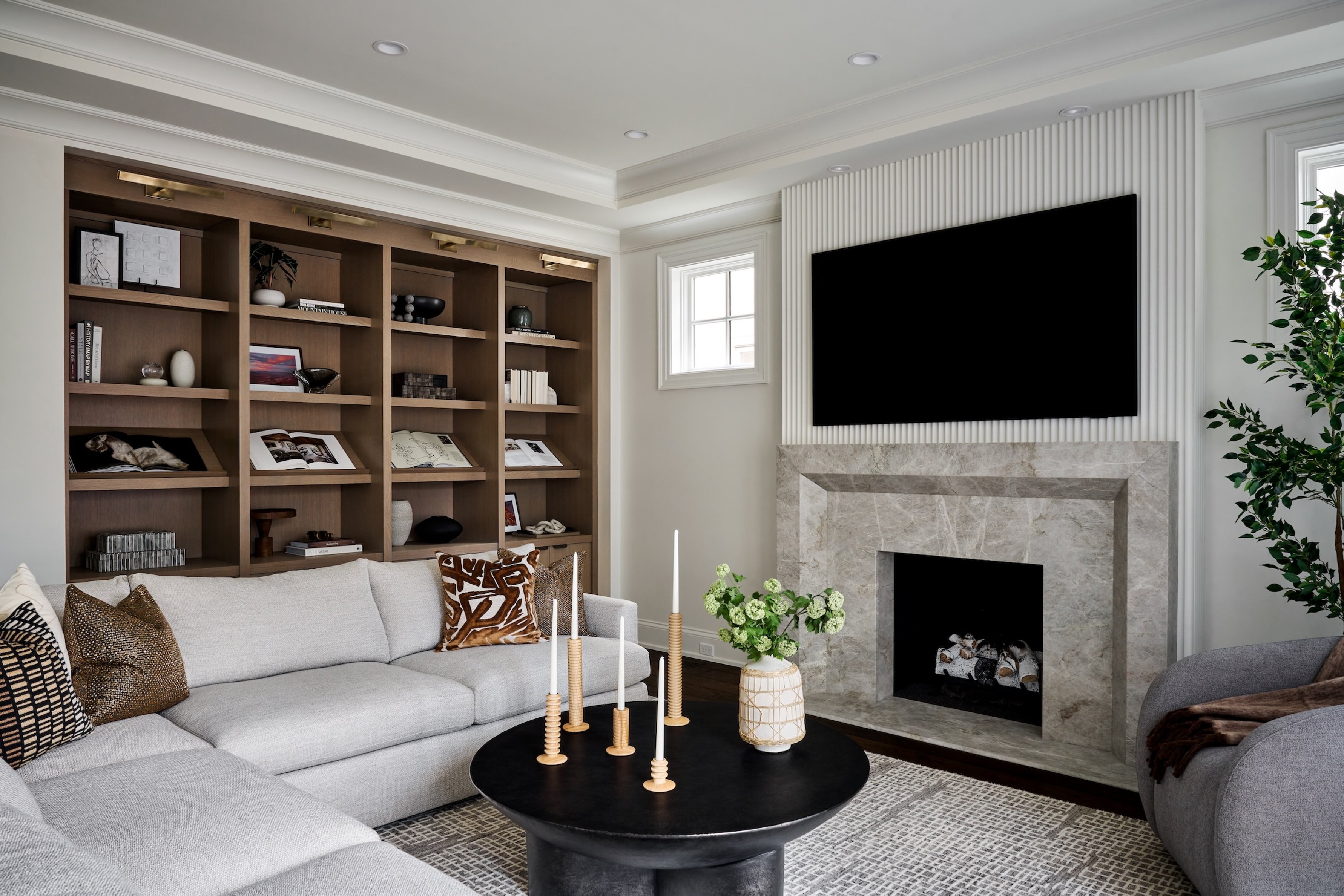 Dawn Reeves Design Luxury Interior Design Chicago Illinois North Shore Home Living Room With Fireplace And Bookshelf