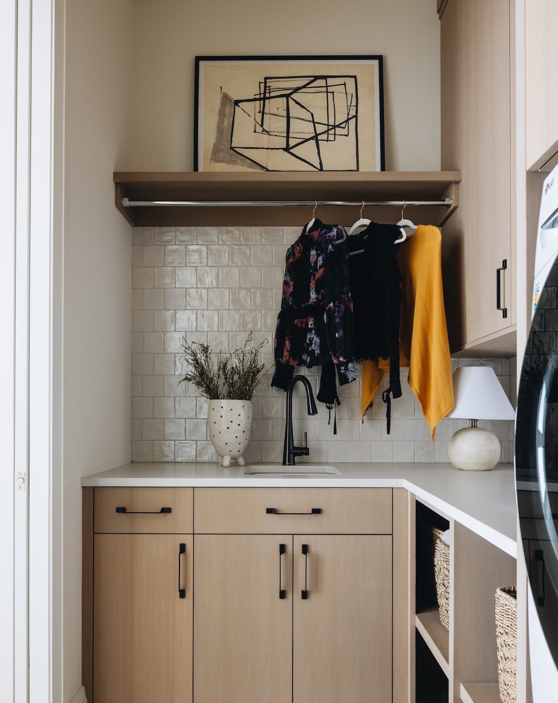 Dawn Reeves Design Luxury Interior Design Chicago Illinois Hinsdale Laundry Room Sink Hanging Rod Cabinets