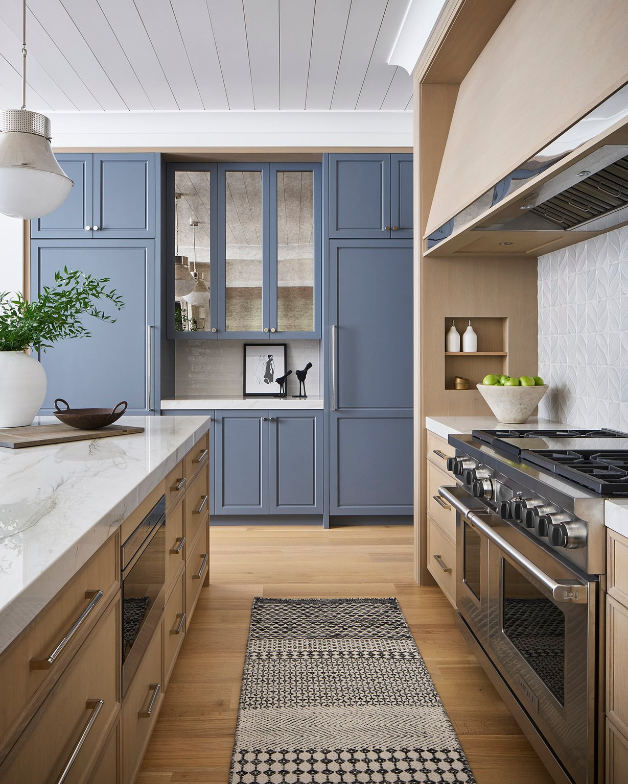 Dawn Reeves Design Luxury Interior Design Chicago Illinois Fairview Kitchen Blue Cabinets Range