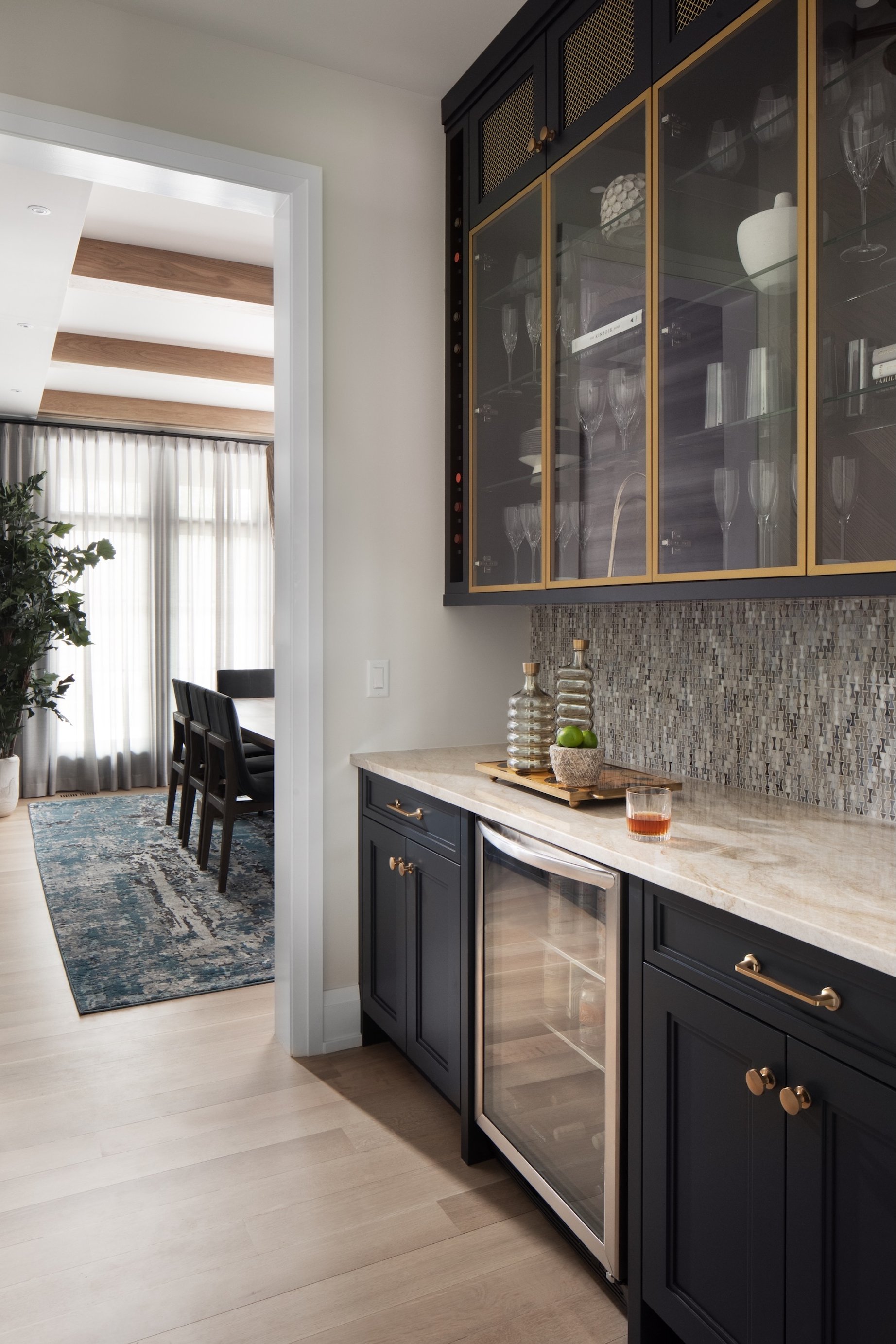 Dawn Reeves Design Luxury Interior Design Chicago Illinois Kenilworth 1 Butlers Pantry Wine Fridge Black Cabinets
