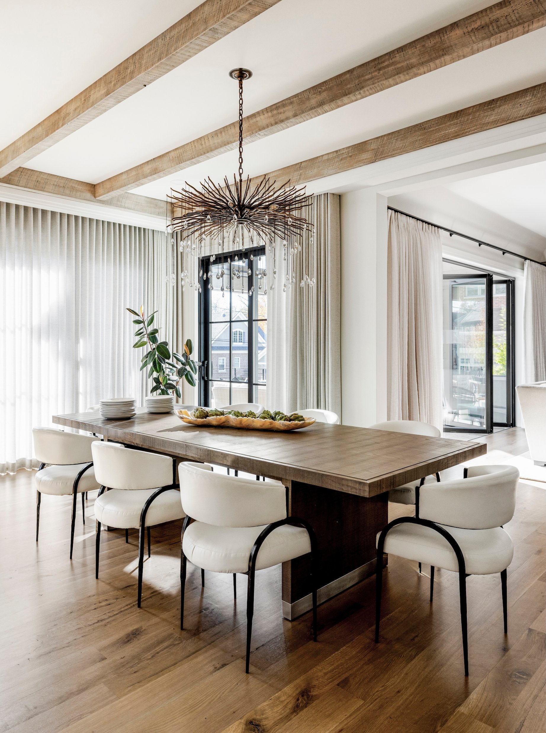 Dawn Reeves Design Luxury Interior Design Chicago Illinois Vallette Dining Room Urchin Chandelier White Chairs