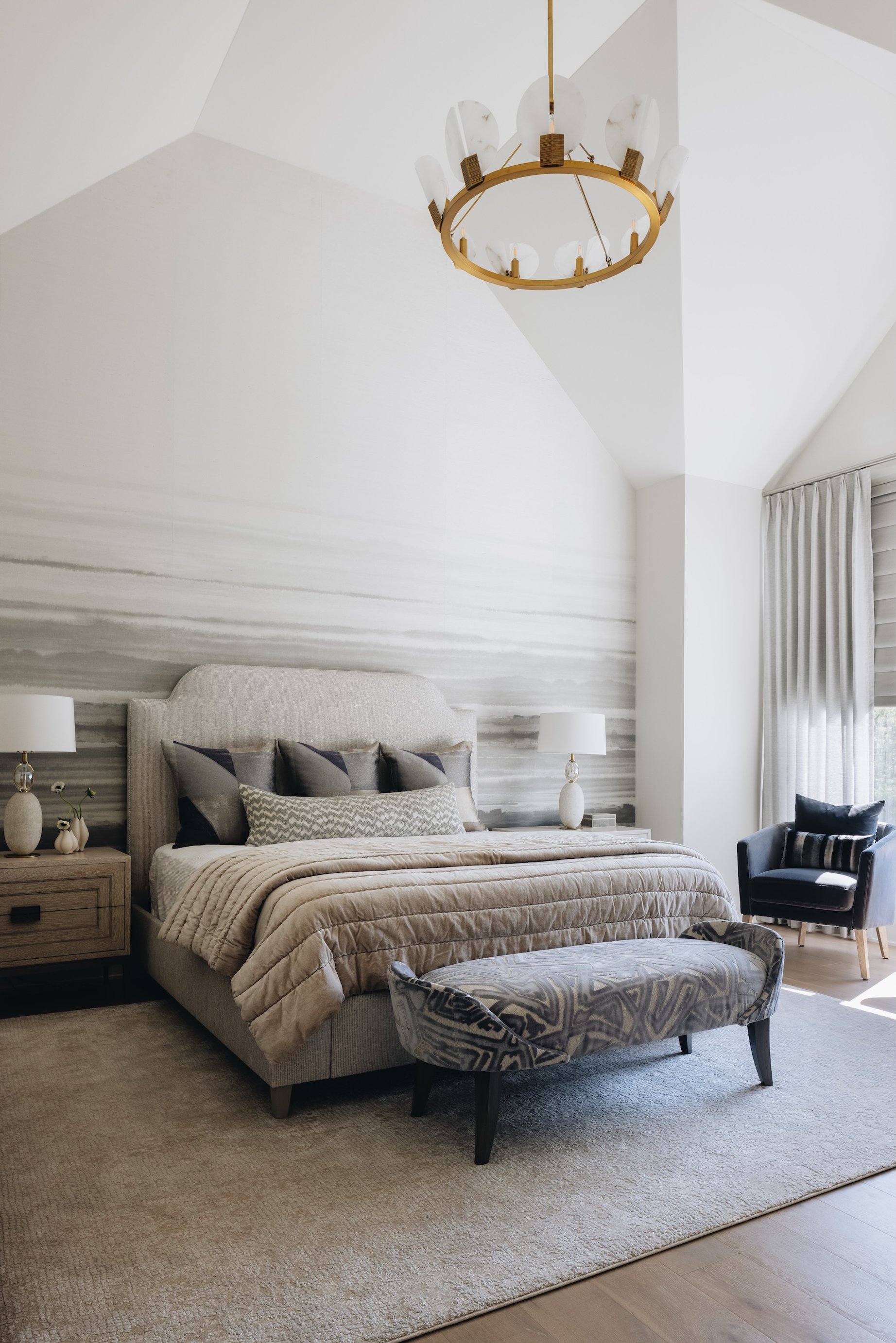 Dawn Reeves Design Luxury Interior Design Chicago Illinois Hinsdale Primary Bedroom Vaulted Watercolor