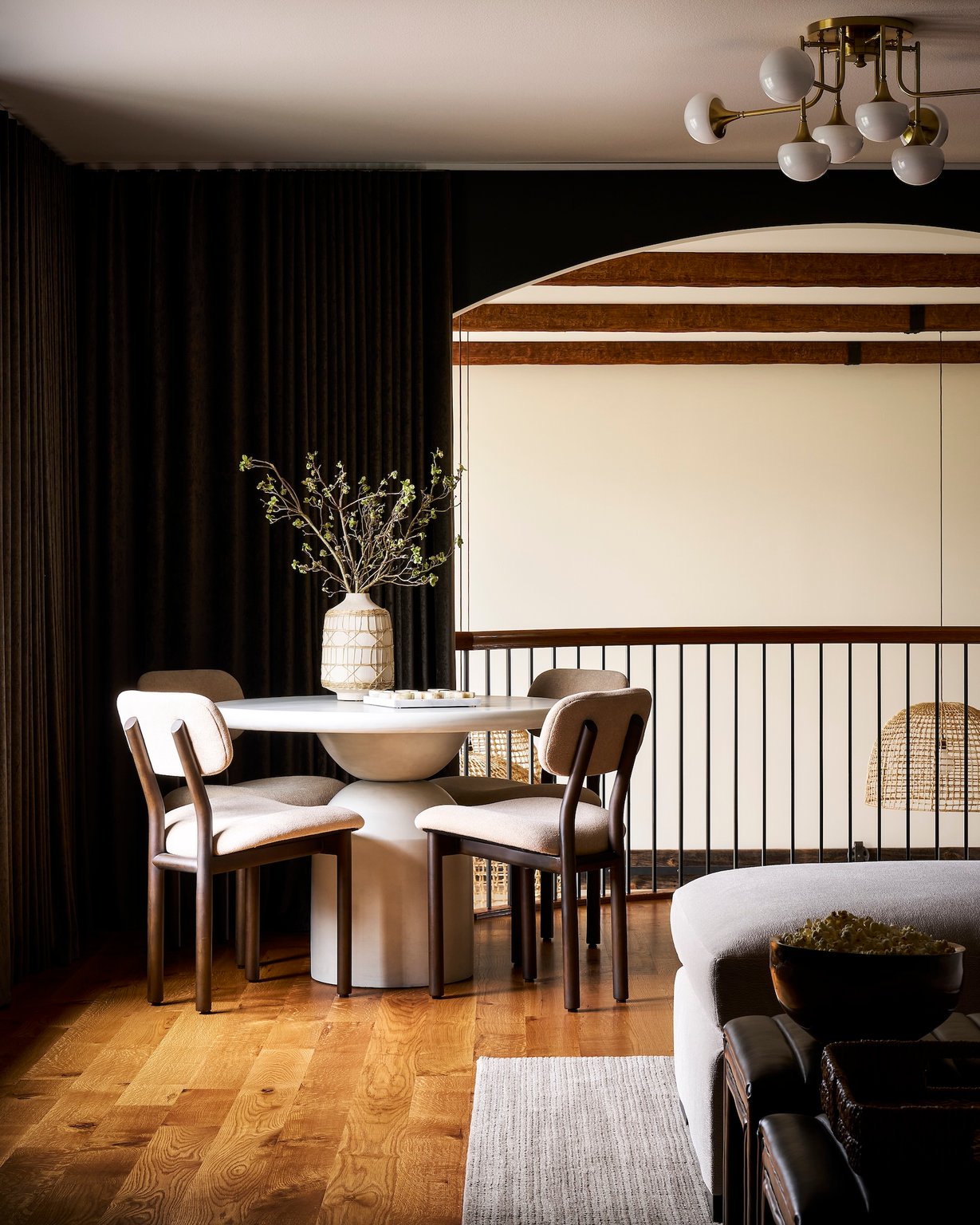 Dawn Reeves Design Luxury Interior Design Chicago Illinois Lake Geneva Loft Dining Nook Round Table Railing