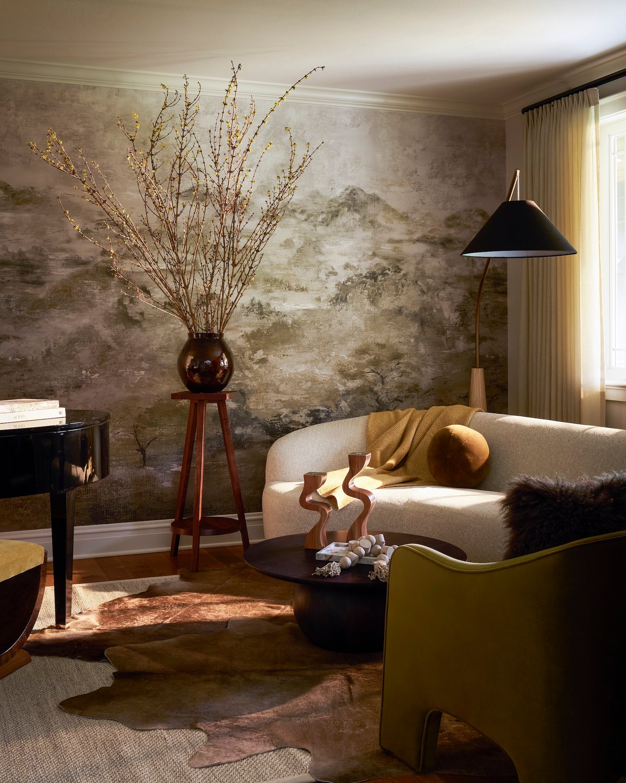 Dawn Reeves Design Luxury Interior Design Chicago Illinois Lake Geneva Living Room Mural Wallpaper Piano