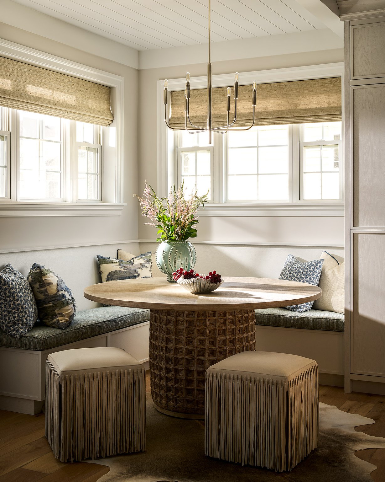 Dawn Reeves Design Luxury Interior Design Chicago Illinois Melrose Breakfast Nook Banquette Fringe Stools