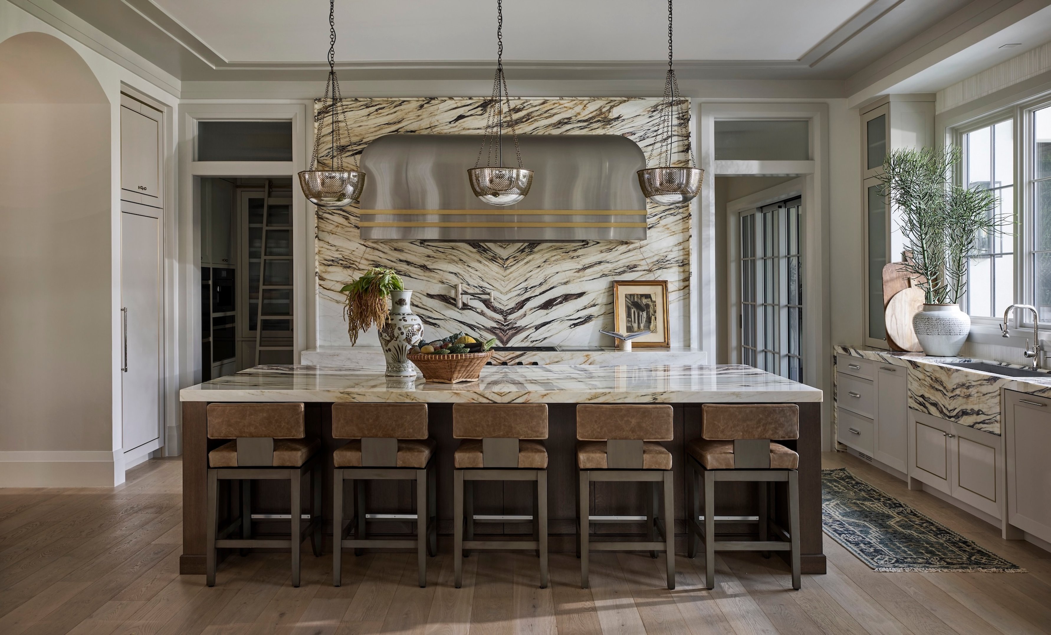 Dawn Reeves Design Luxury Interior Design Chicago Illinois Kenilworth II Kitchen Dramatic Marble Backsplash Island