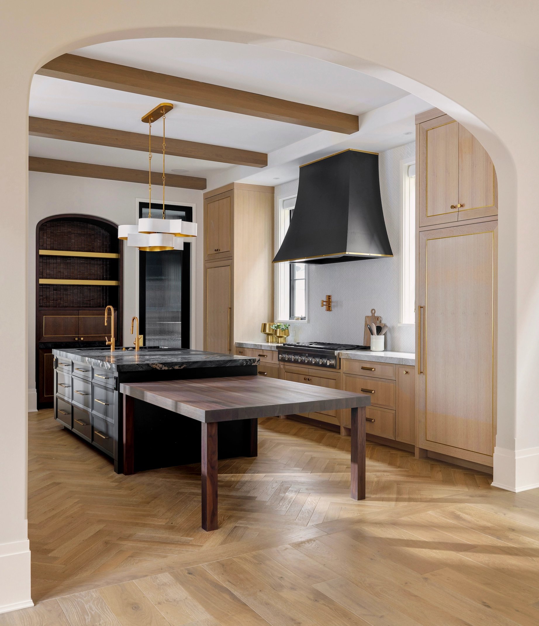 Dawn Reeves Design Luxury Interior Design Chicago Illinois Erie Kitchen Black Hood Butcher Block Table