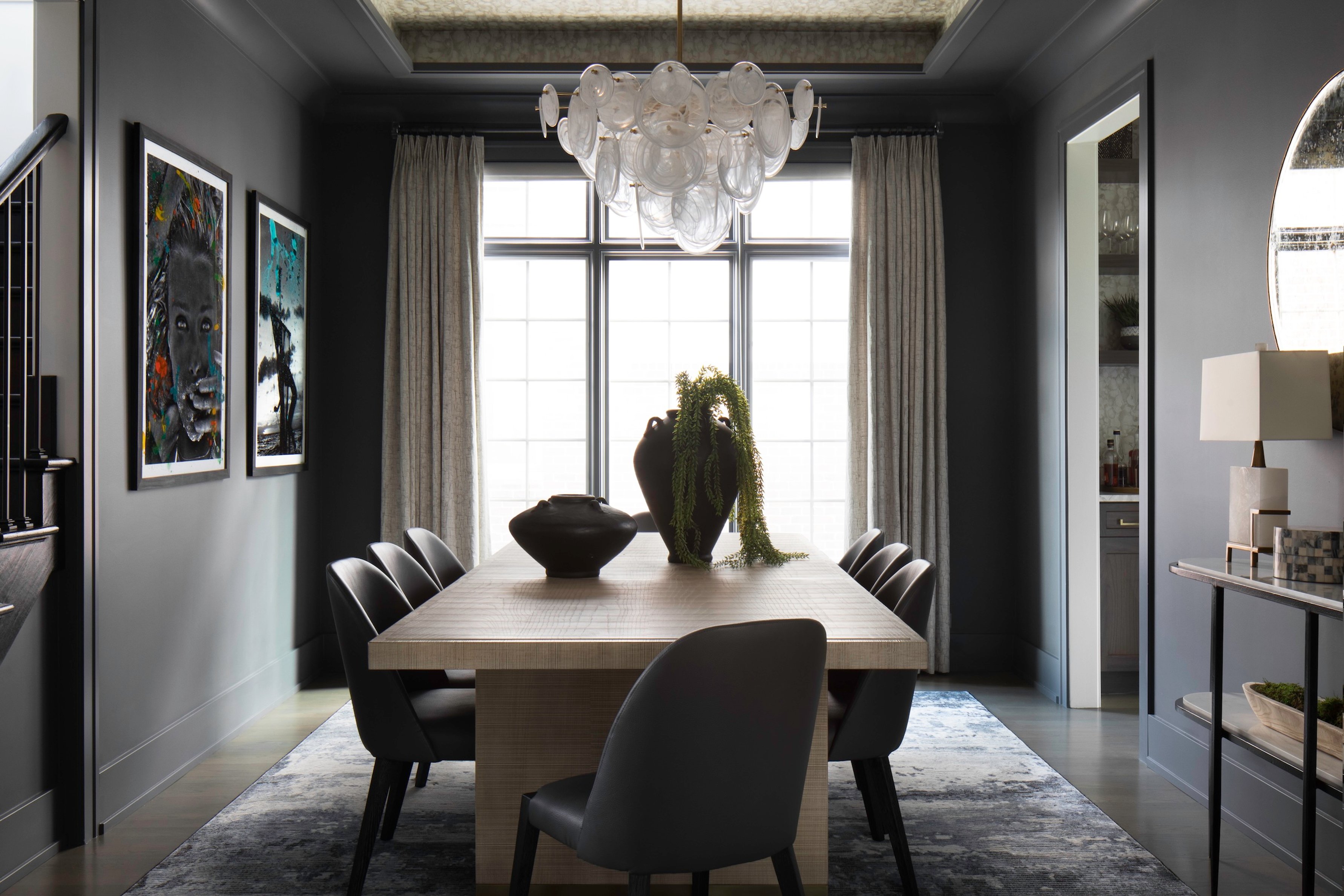 Dawn Reeves Design Luxury Interior Design Chicago Illinois South Dining Room Dark Gray Bubble Chandelier